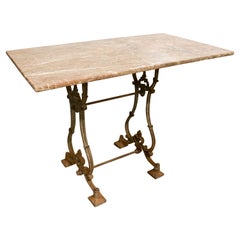 1970S Spanish Garden Table with Iron Base and Marble Top