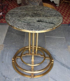1970s Spanish Gilded Brass Side Table with Green Serpentine Marble Top