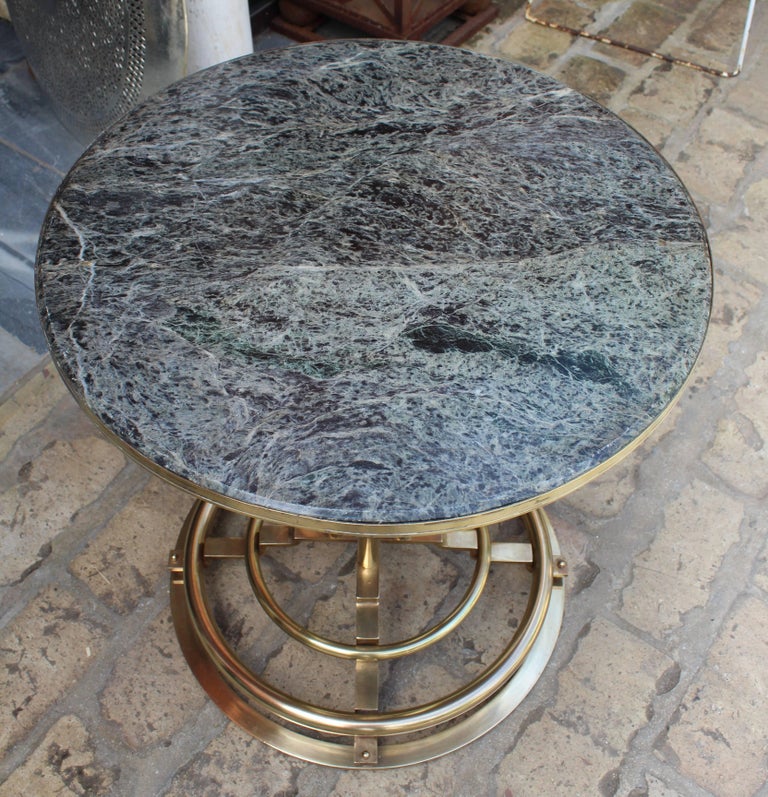 20th Century 1970s Spanish Gilded Brass Side Table with Green Serpentine Marble Top For Sale