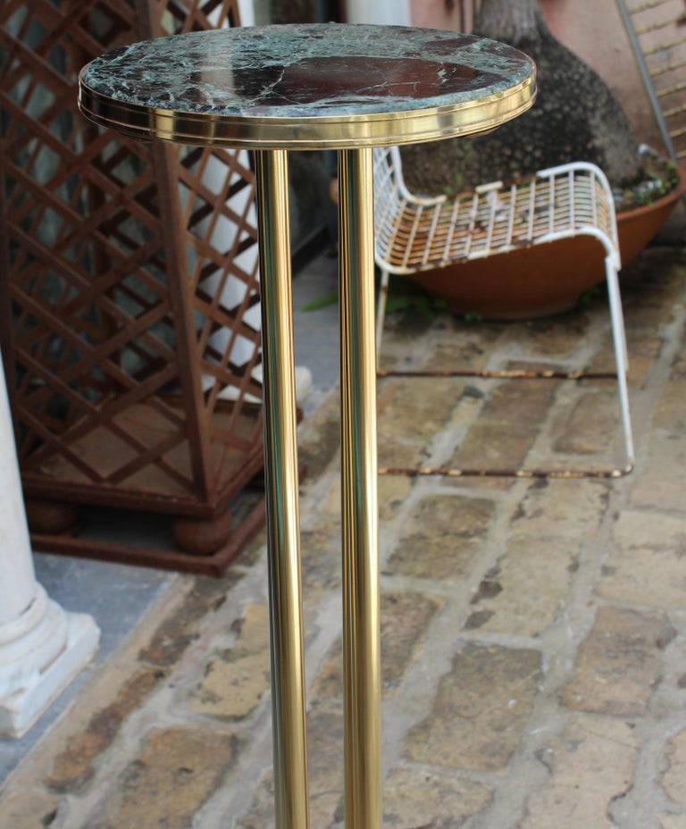 1970s Spanish Gilded Brass Tall Table with Green Serpentine Marble Top 1