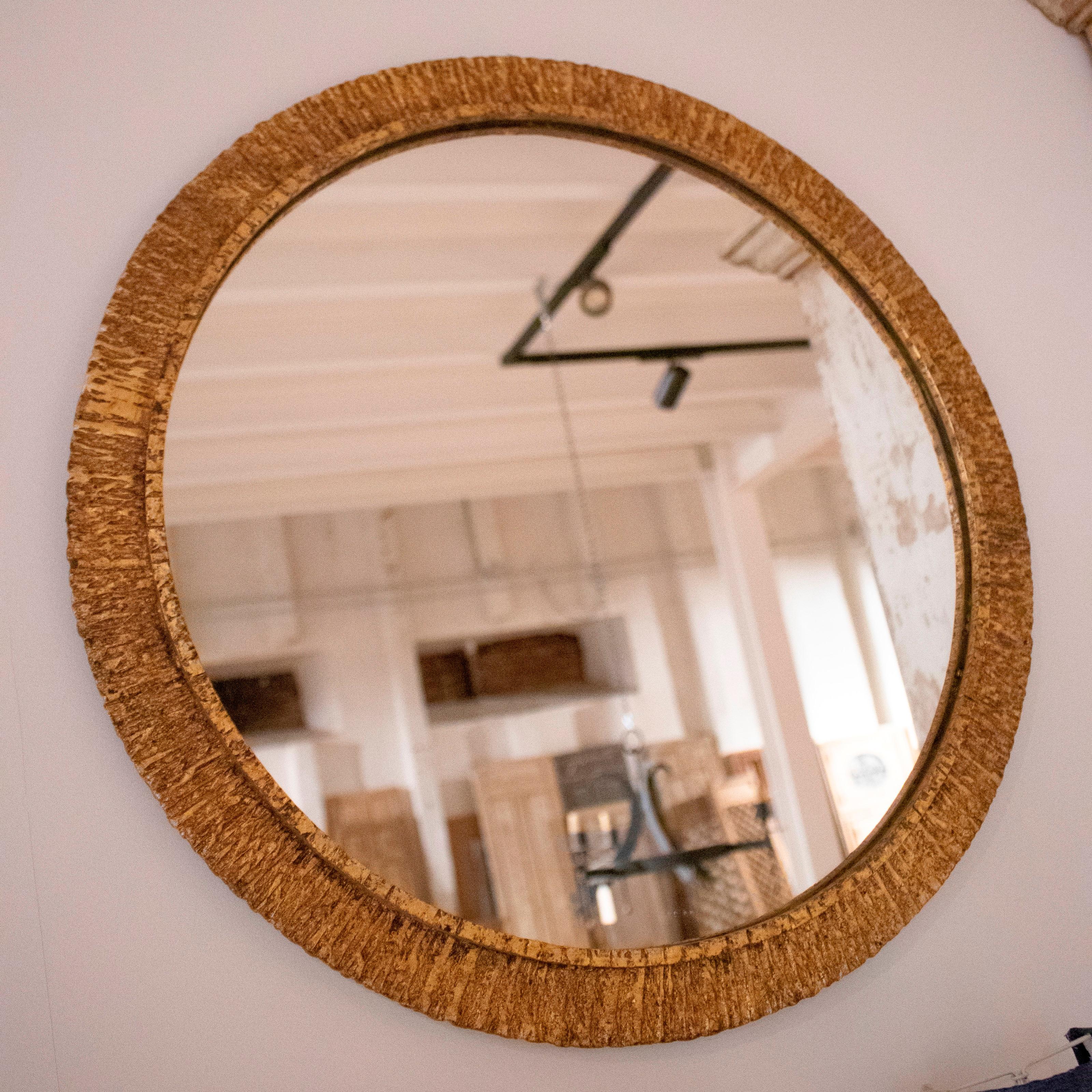 French 1970s Spanish Gilt Iron Frame Round Wall Mirror For Sale