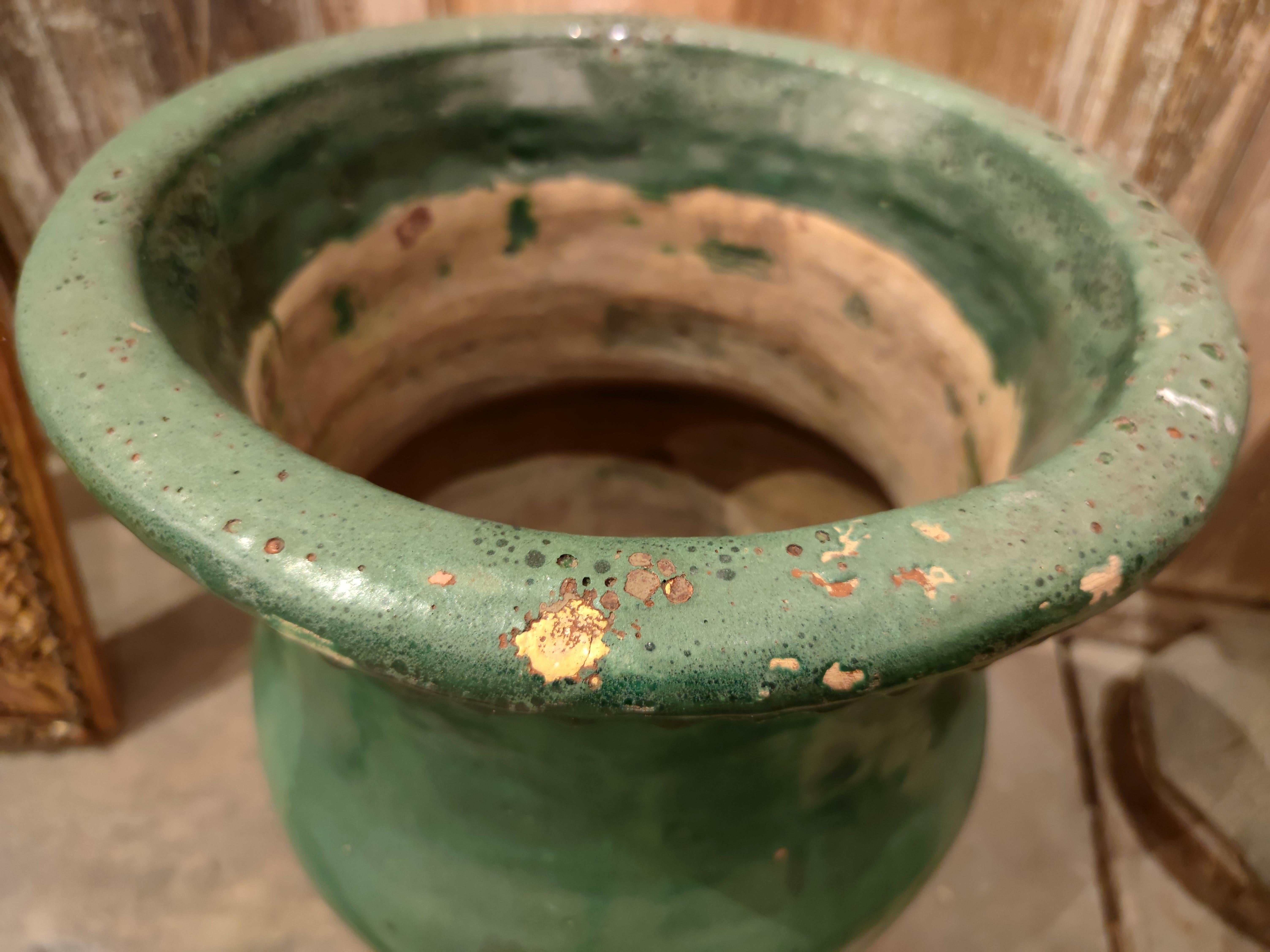 1970s Spanish Green Glazed Ceramic Urn Planter 1