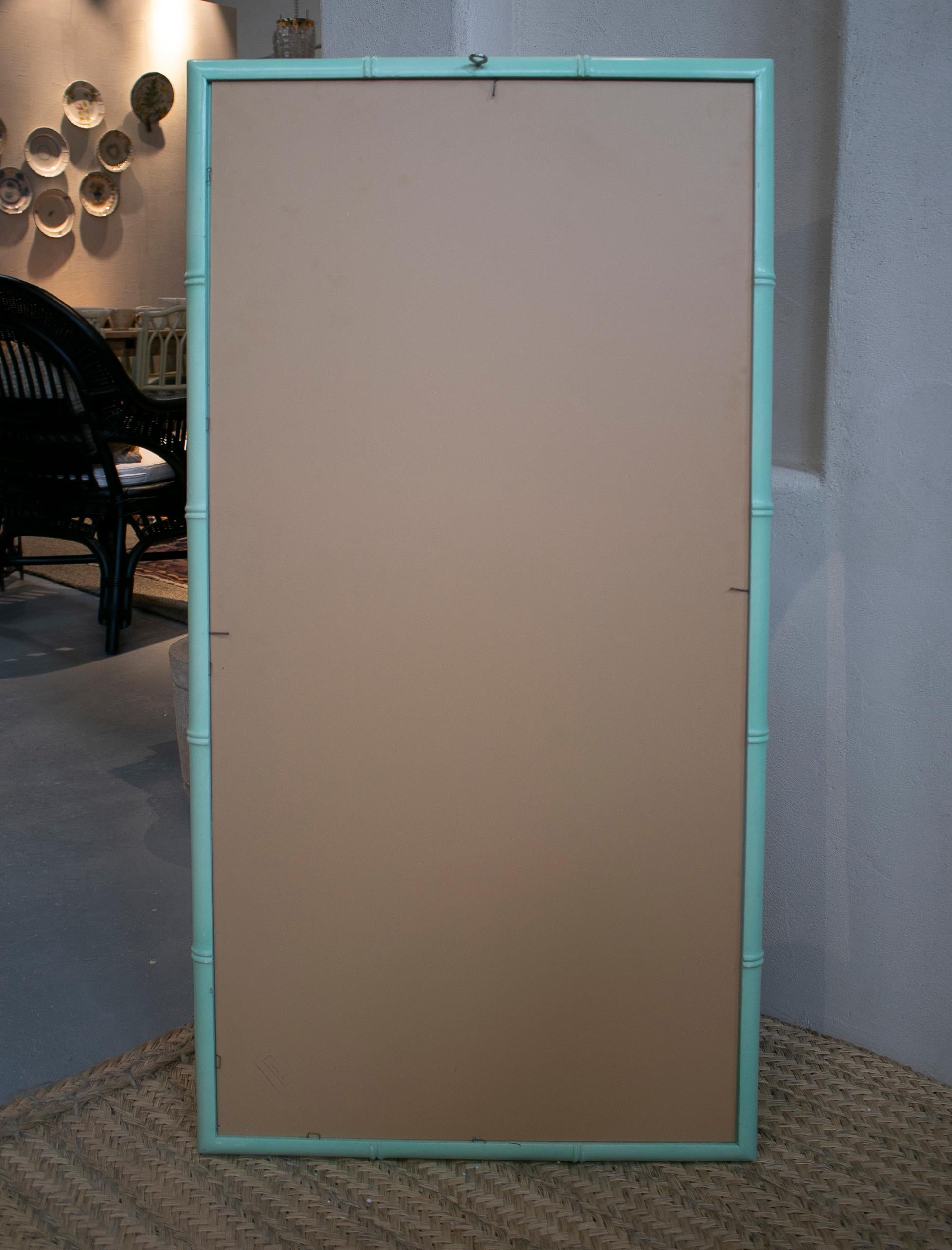 1970s Spanish Green Lacquered Faux Bamboo Mirror  5