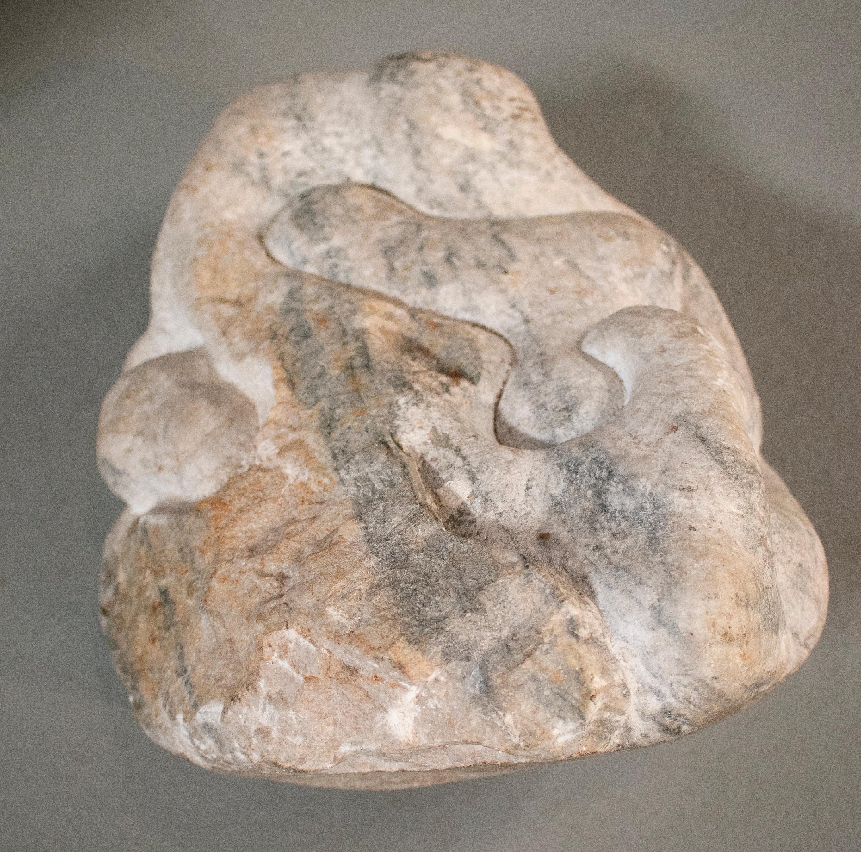 1970s Spanish Hand Carved White Macael Marble Abstract Sculpture In Good Condition In Marbella, ES