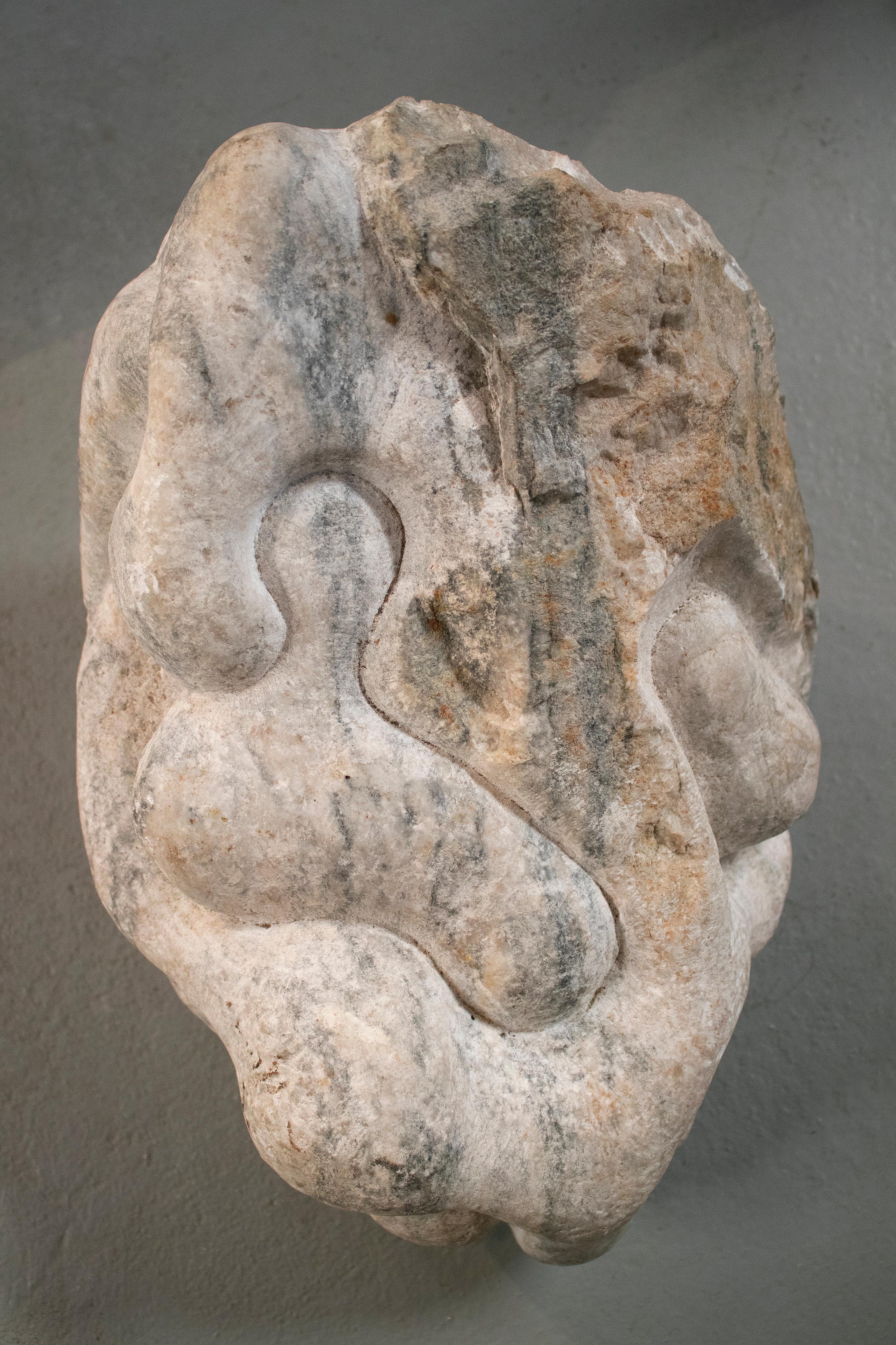 20th Century 1970s Spanish Hand Carved White Macael Marble Abstract Sculpture