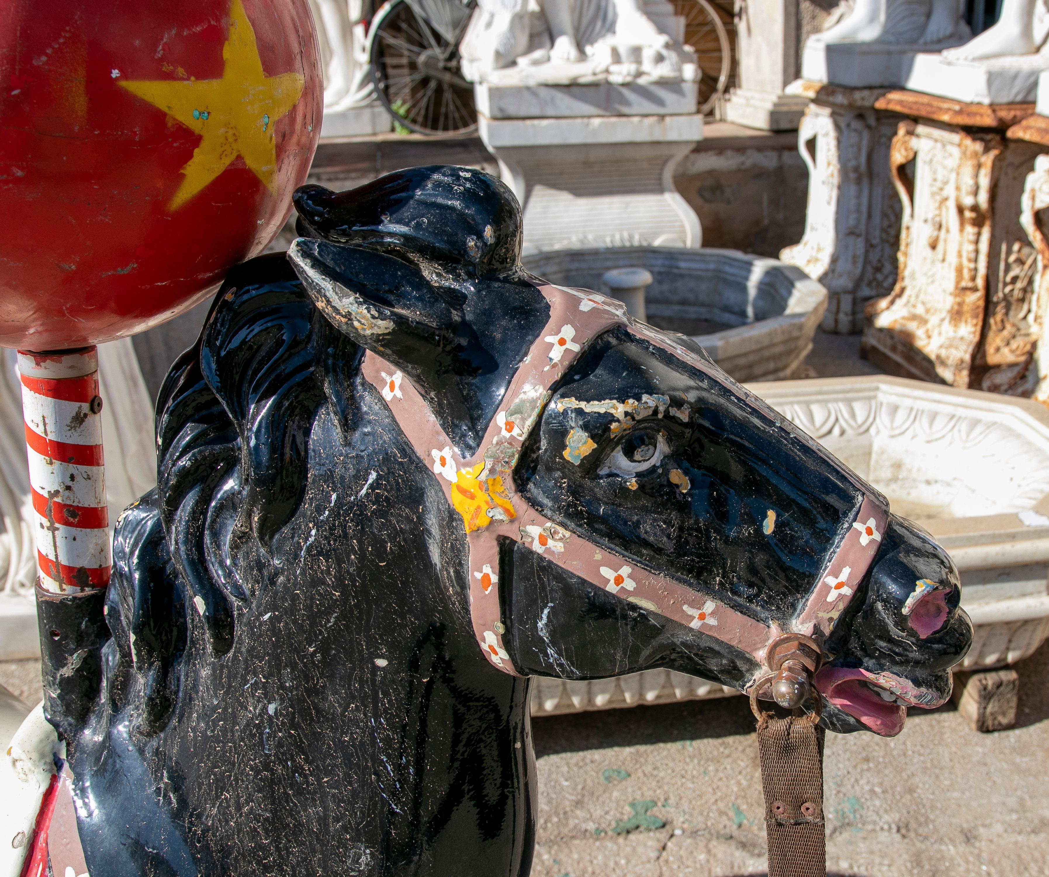 Espagnol 1970 Spanish Hand Painted Resin Fairground Carousel Horse Sculpture