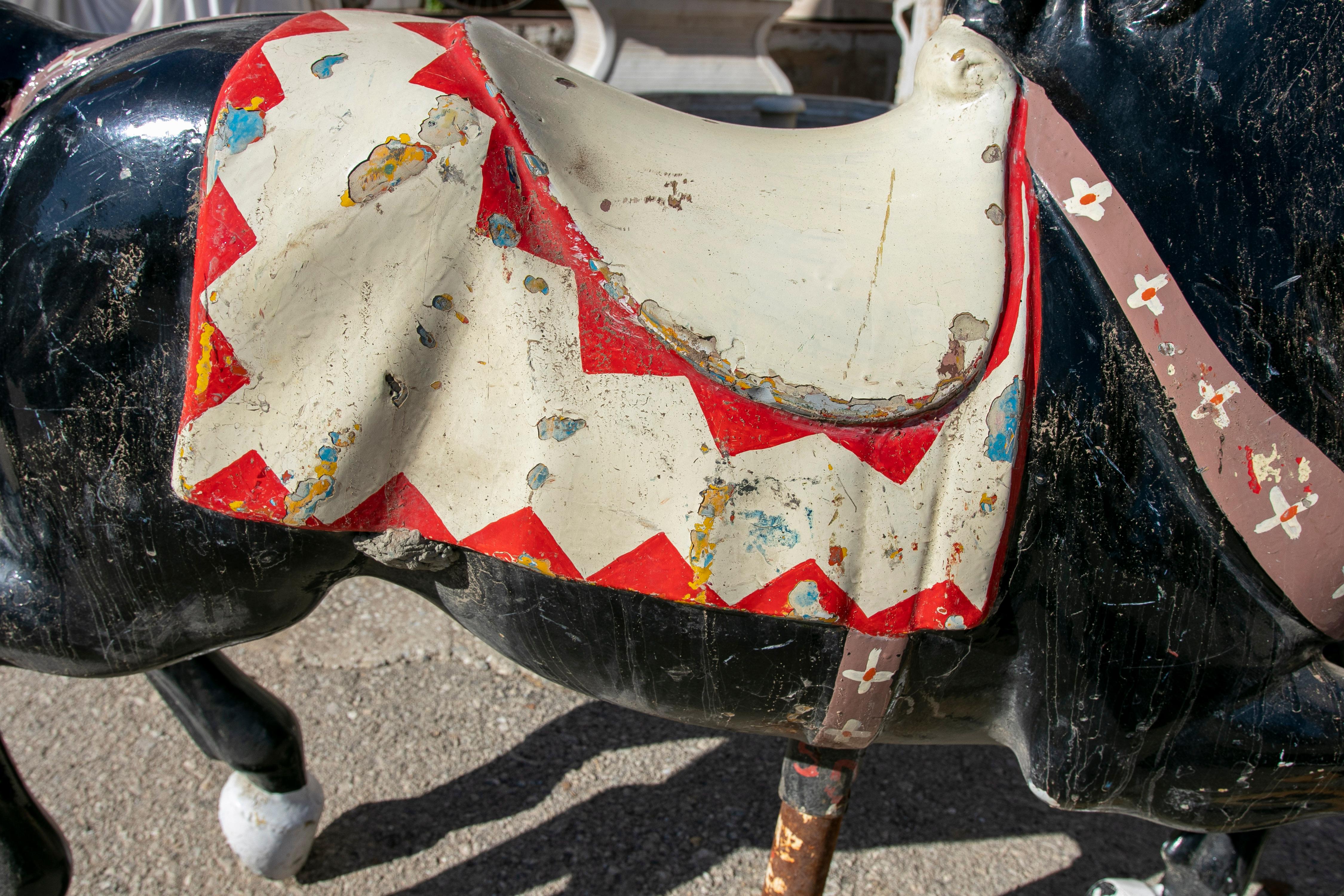 Iron 1970s Spanish Hand Painted Resin Fairground Carousel Horse Sculpture