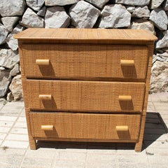 1970s Spanish Hand Woven Lace Wicker 3-Drawer Commode Chest