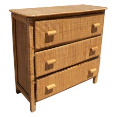 Retro 1970s Spanish Hand Woven Lace Wicker 3-Drawer Commode Chest