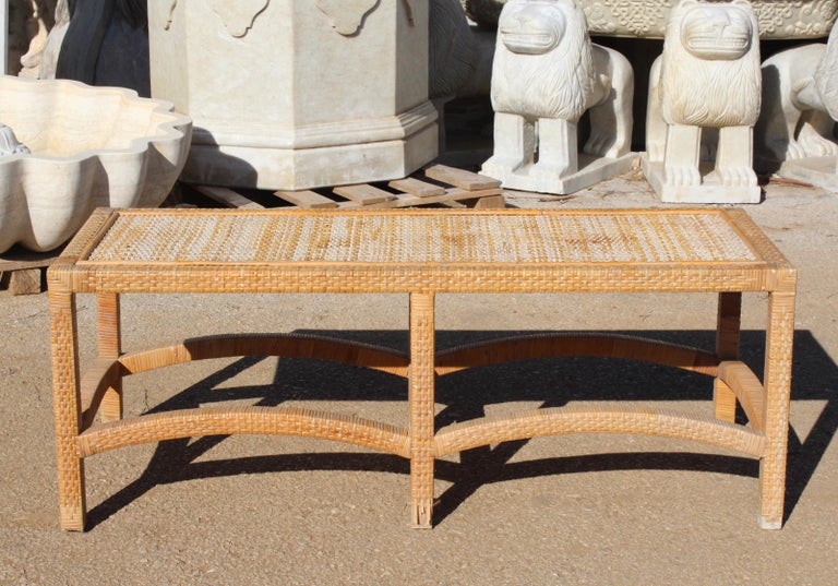 1970s Spanish Hand Woven Wicker Bench at 1stDibs