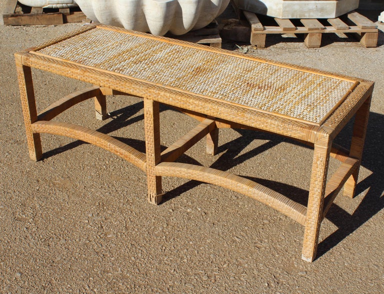 1970s Spanish Hand Woven Wicker Bench at 1stDibs
