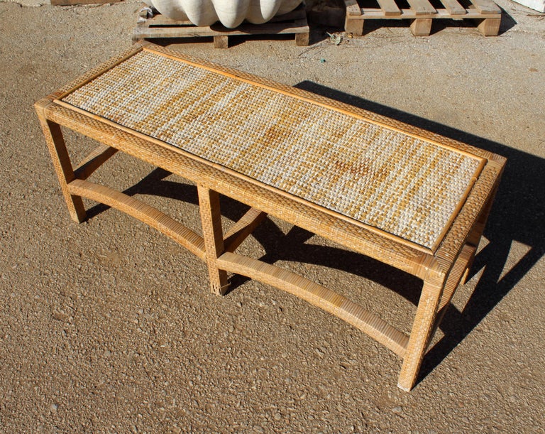 1970s Spanish Hand Woven Wicker Bench at 1stDibs