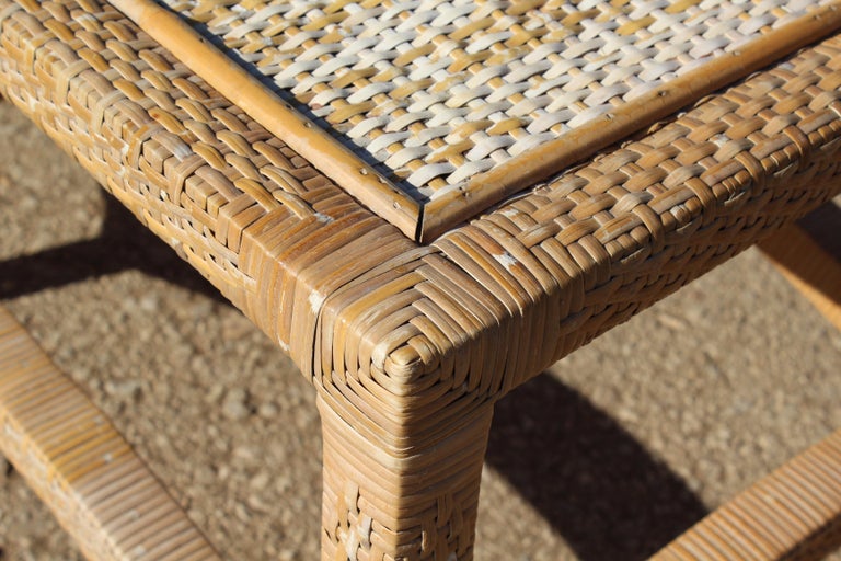 1970s Spanish Hand Woven Wicker Bench at 1stDibs