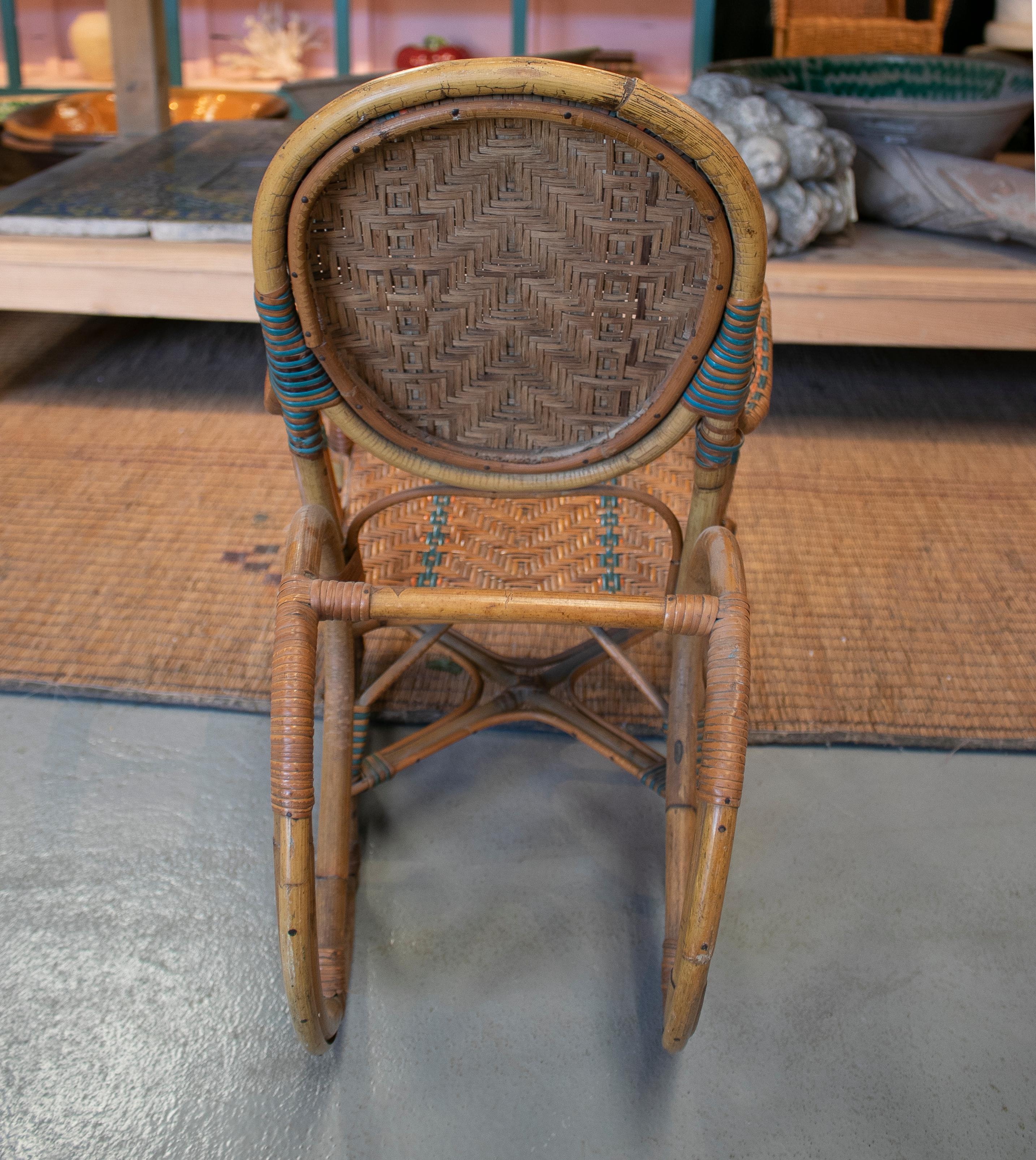 1970s Spanish Hand Woven Wicker Child's Rocking Chair 3