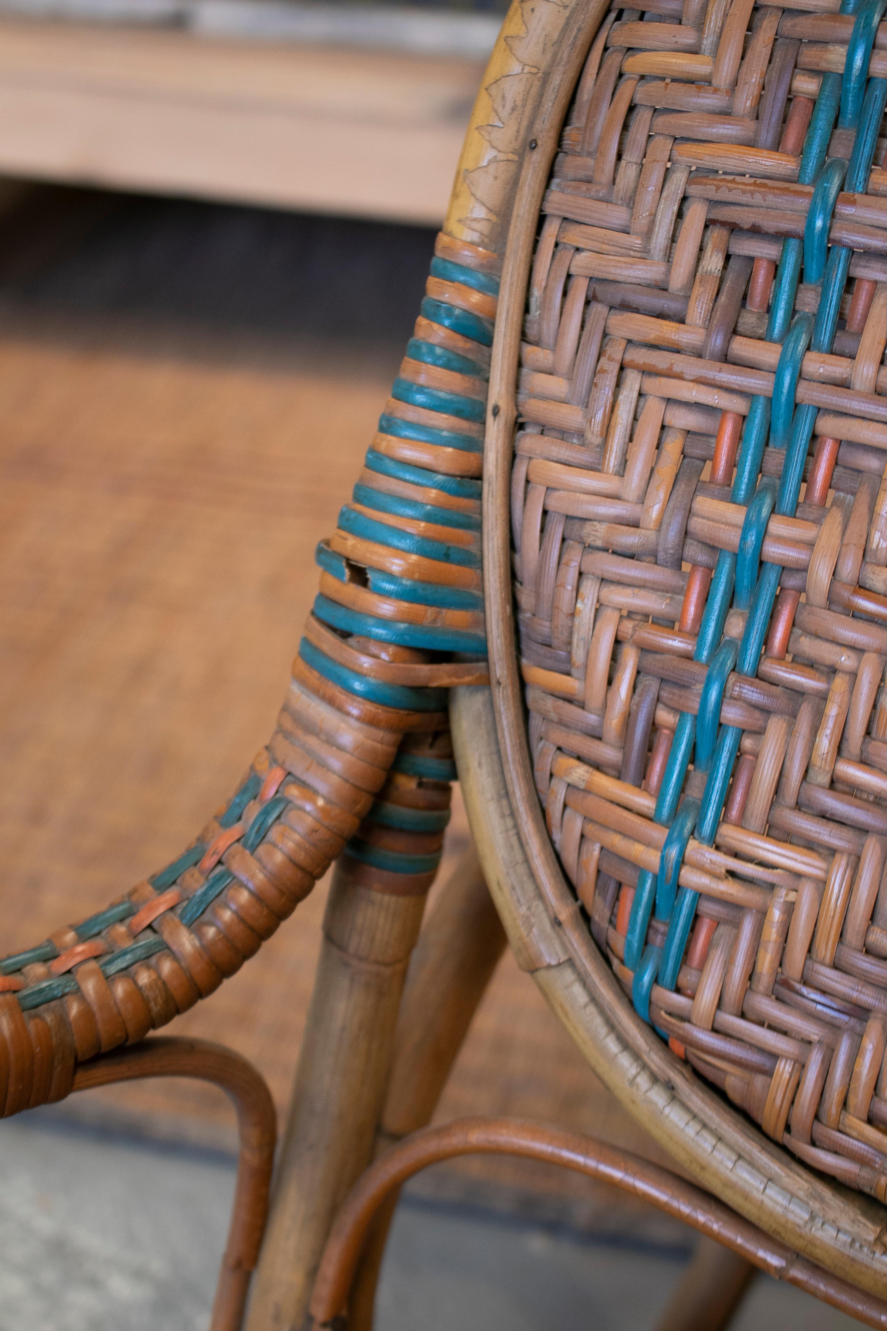 1970s Spanish Hand Woven Wicker Child's Rocking Chair 4