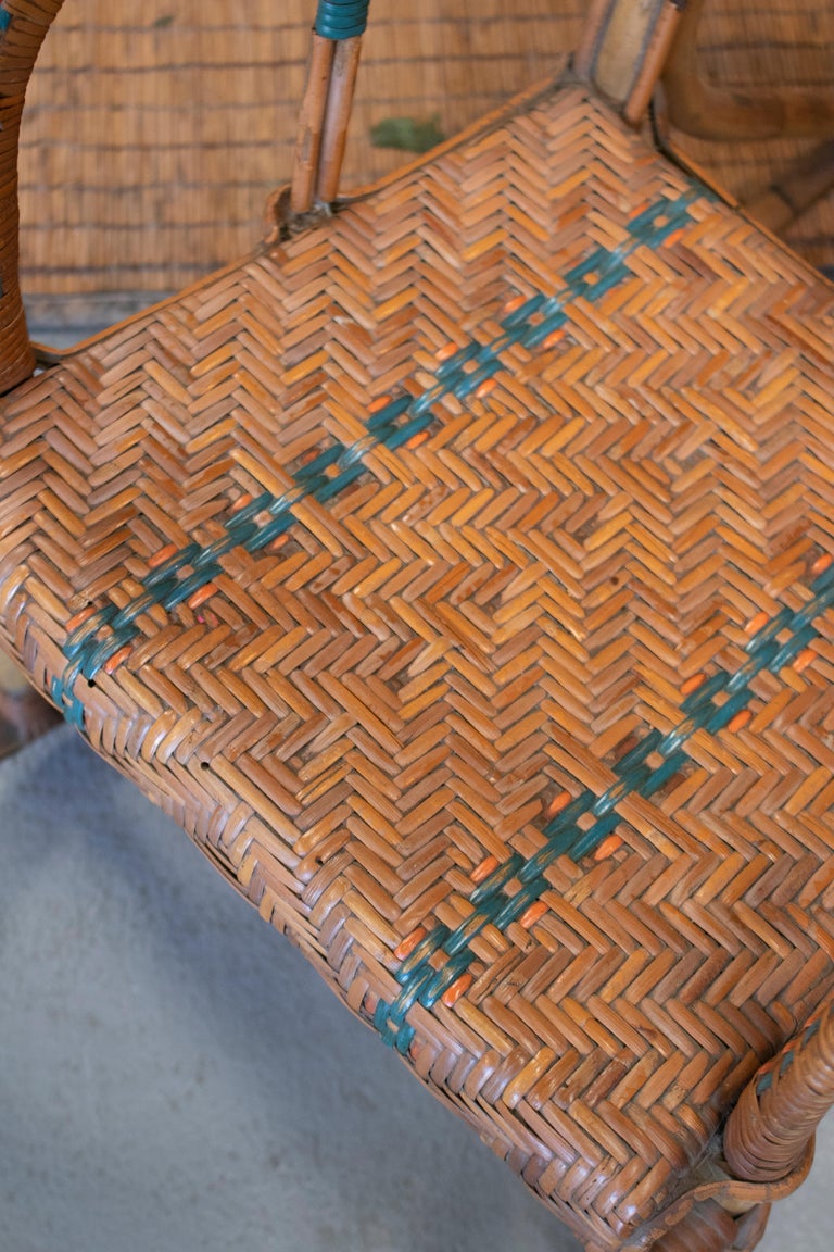 1970s Spanish Hand Woven Wicker Child's Rocking Chair For Sale at 1stDibs