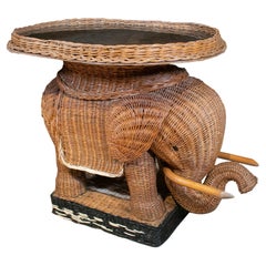 Vintage 1970s Spanish Hand Woven Wicker Elephant Shaped Pedestal Table