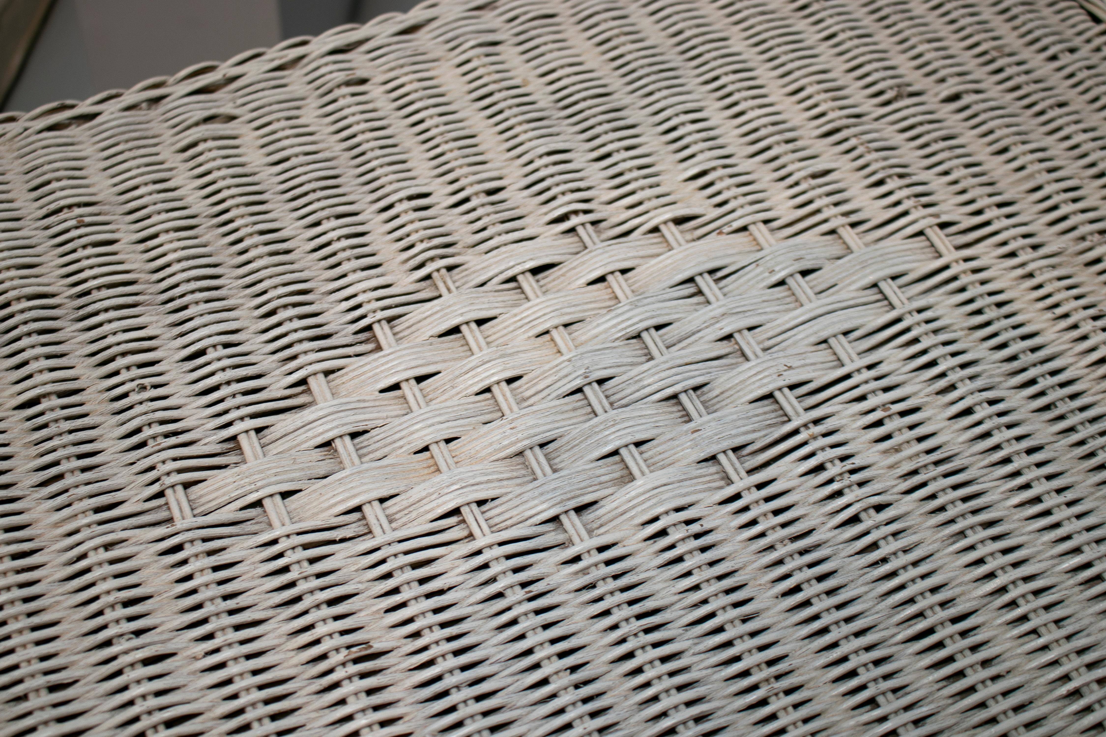 1970s Spanish Hand Woven Wicker Side Table Painted White 6