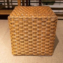 1970s Spanish Hand Woven Wicker Square Shaped Puff Seat