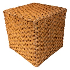 1970s Spanish Hand Woven Wicker Square Shaped Puff Seat