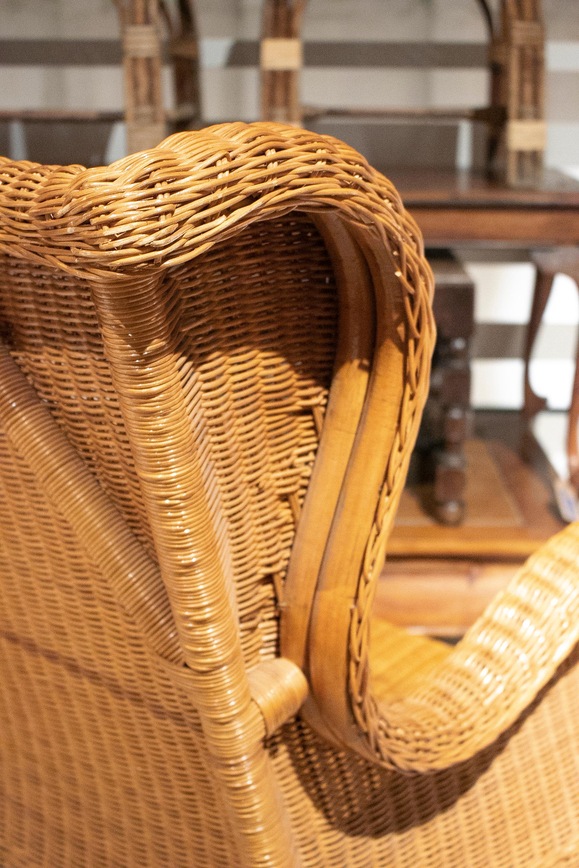 1970s Spanish Hand Woven Wicker Wing Chair 6