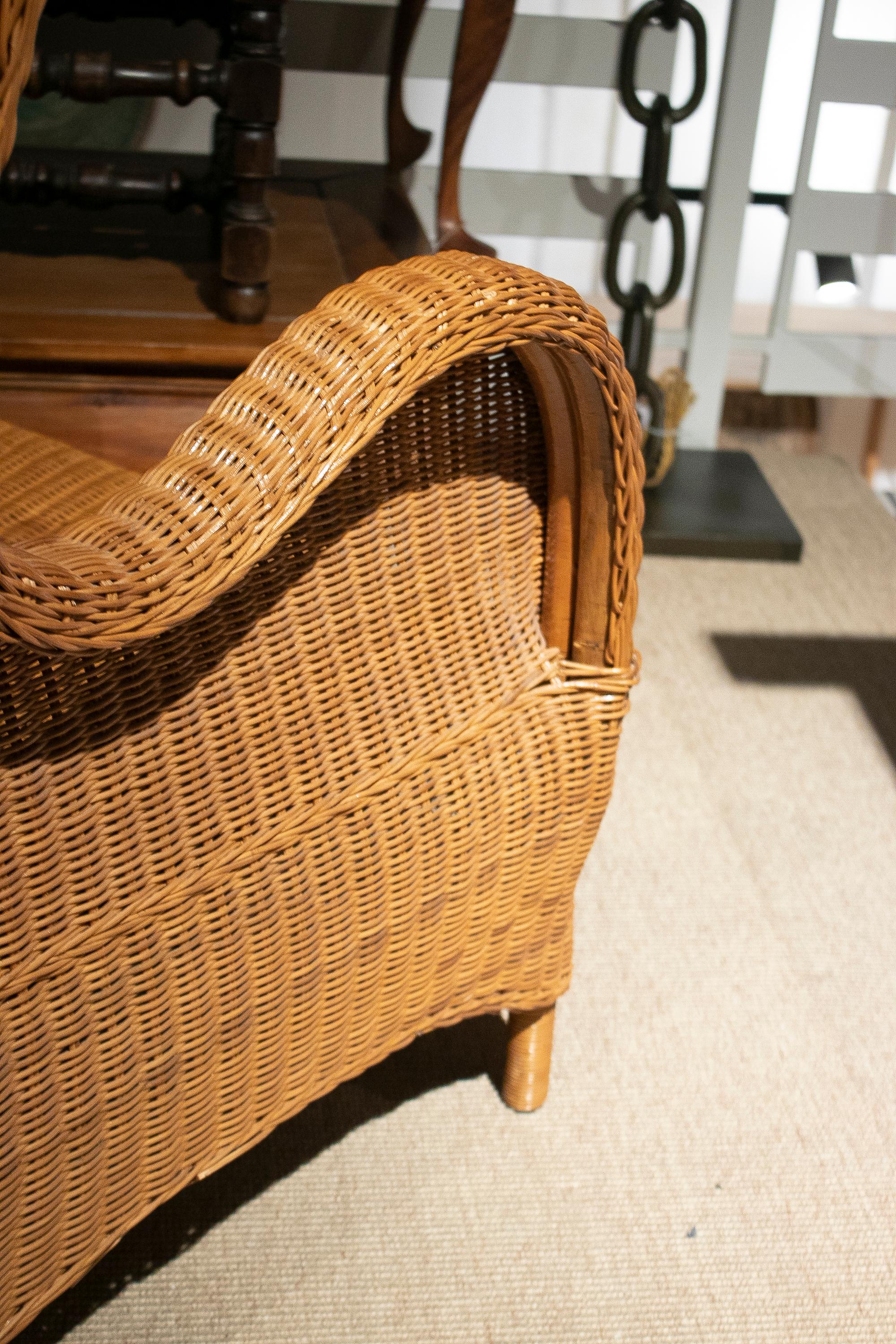 1970s Spanish Hand Woven Wicker Wing Chair 8