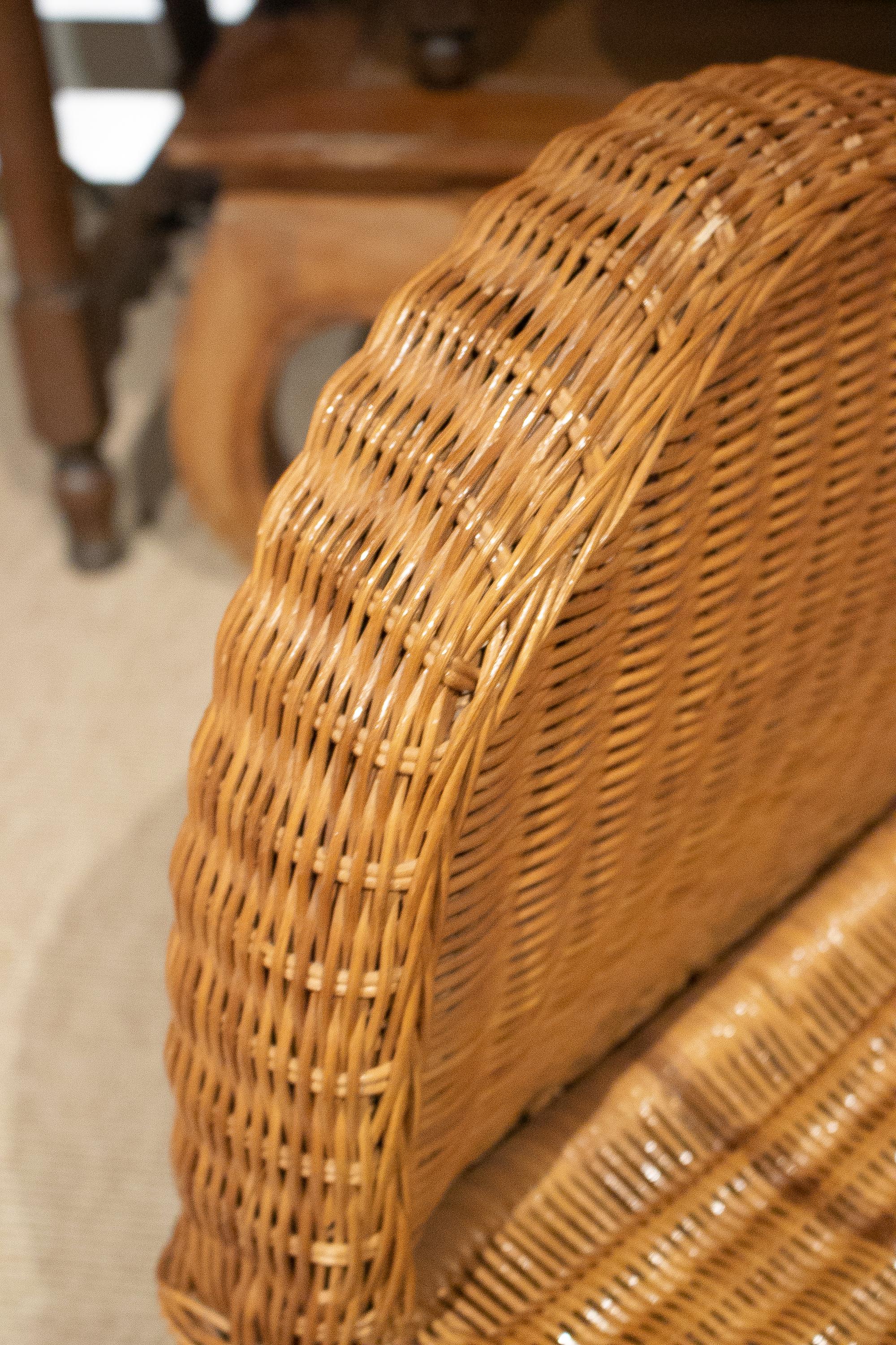 1970s Spanish Hand Woven Wicker Wing Chair 14
