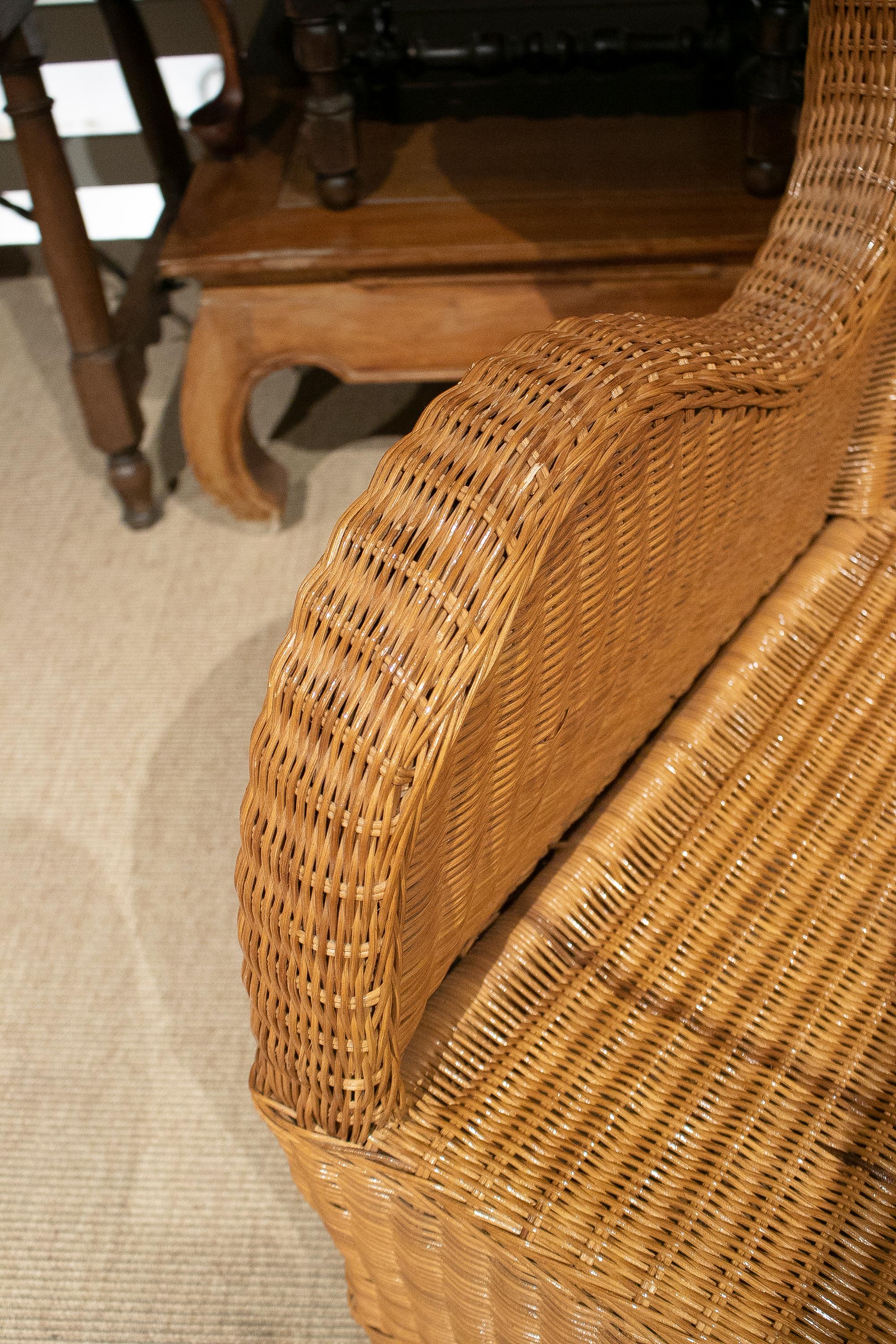 1970s Spanish Hand Woven Wicker Wing Chair 15