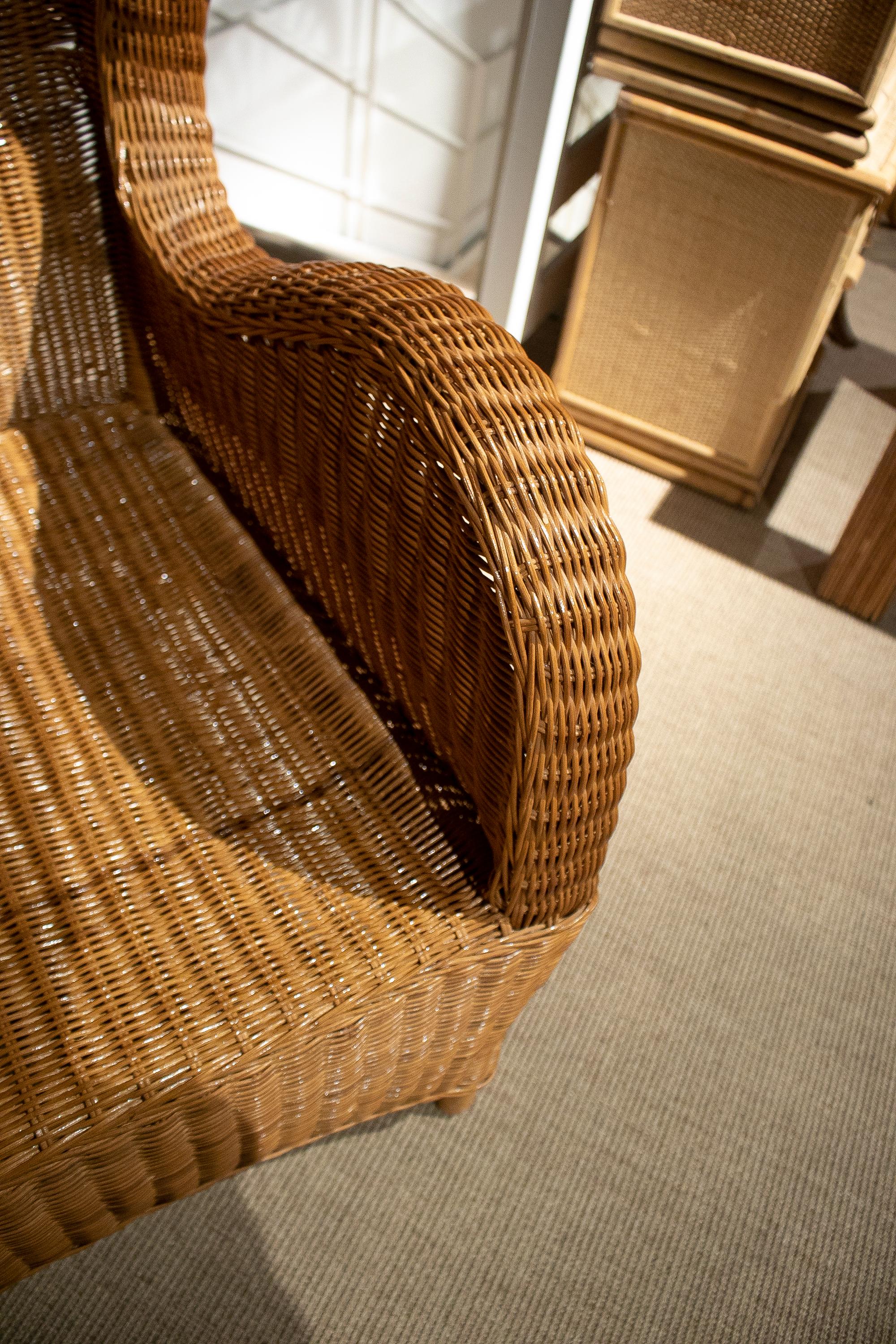 1970s Spanish Hand Woven Wicker Wing Chair 16
