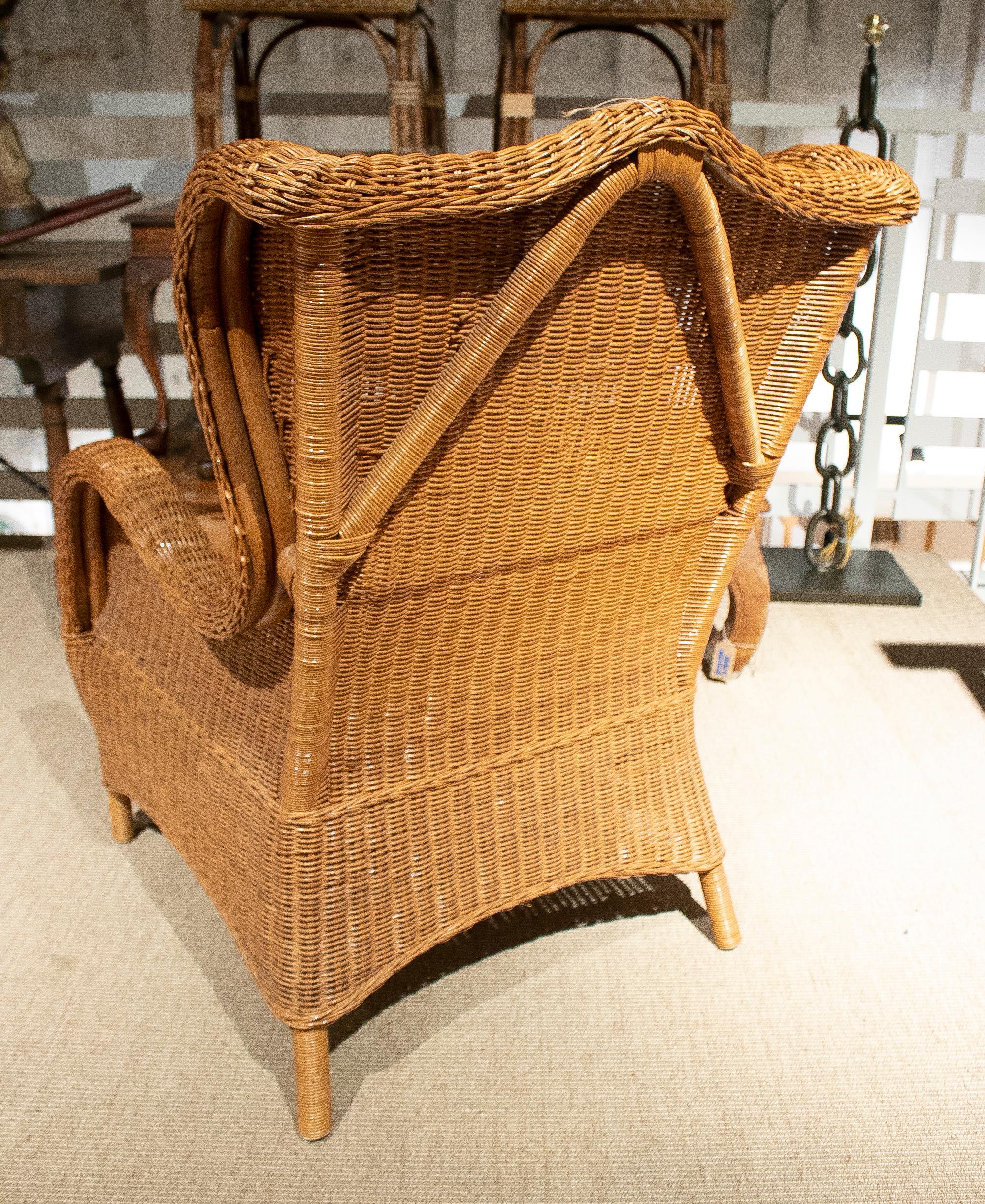 1970s Spanish Hand Woven Wicker Wing Chair 2