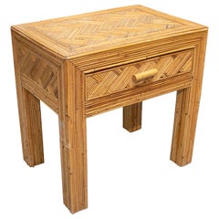 1970s Spanish Handcrafted 1-Drawer Bamboo Side Table