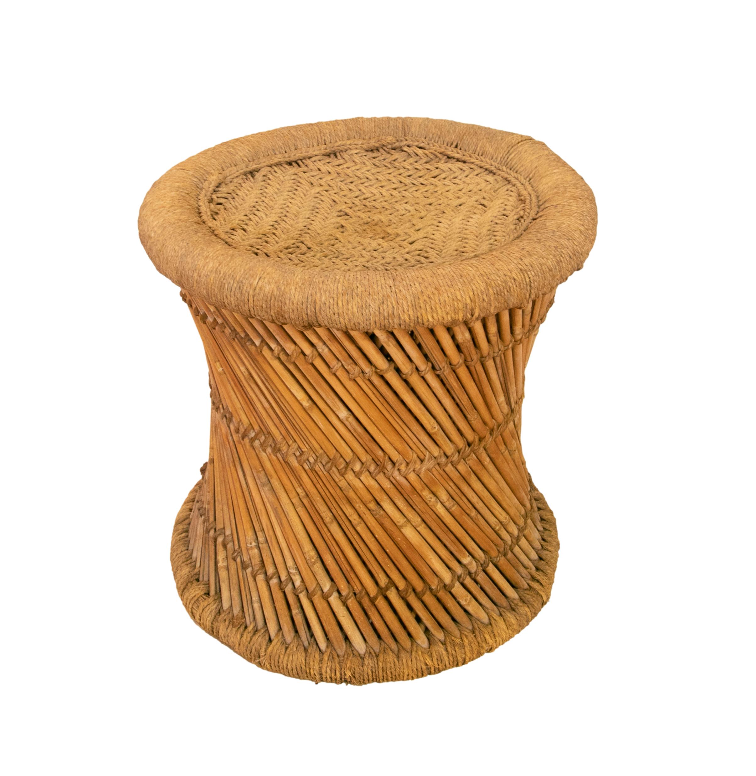 20th Century 1970s Spanish Handmade Bamboo and Rope Stool  For Sale