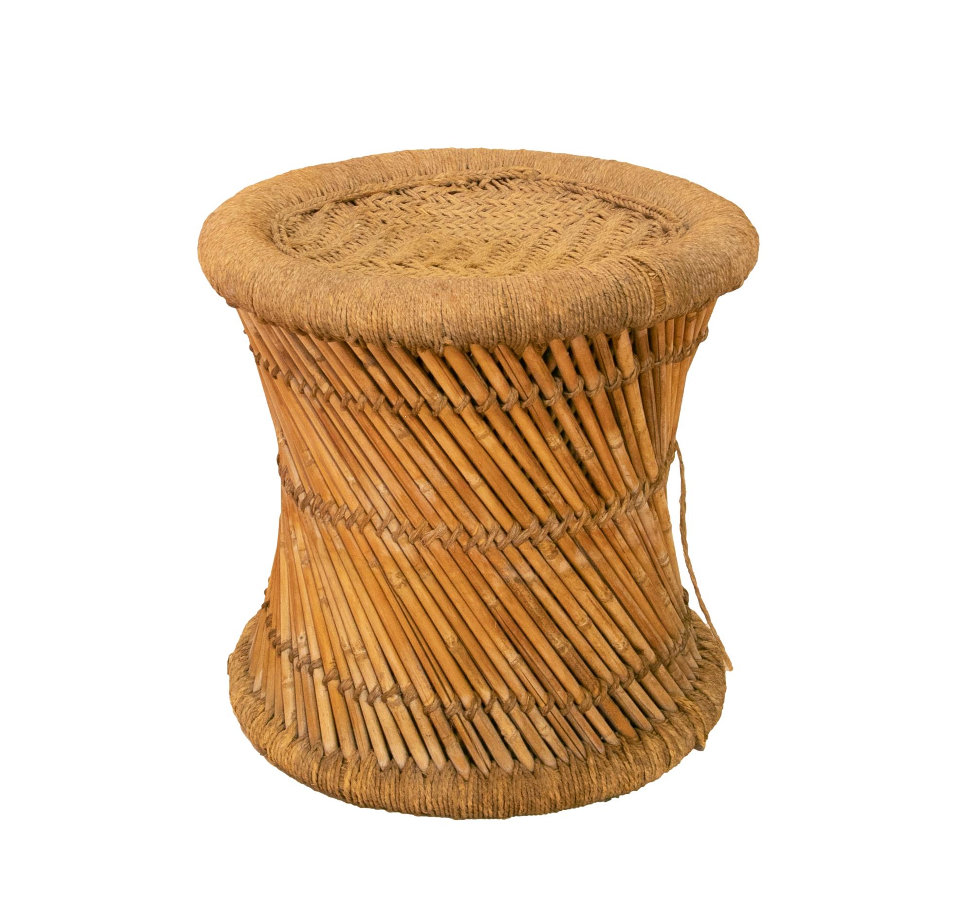 1970s Spanish Handmade Bamboo and Rope Stool  For Sale 3