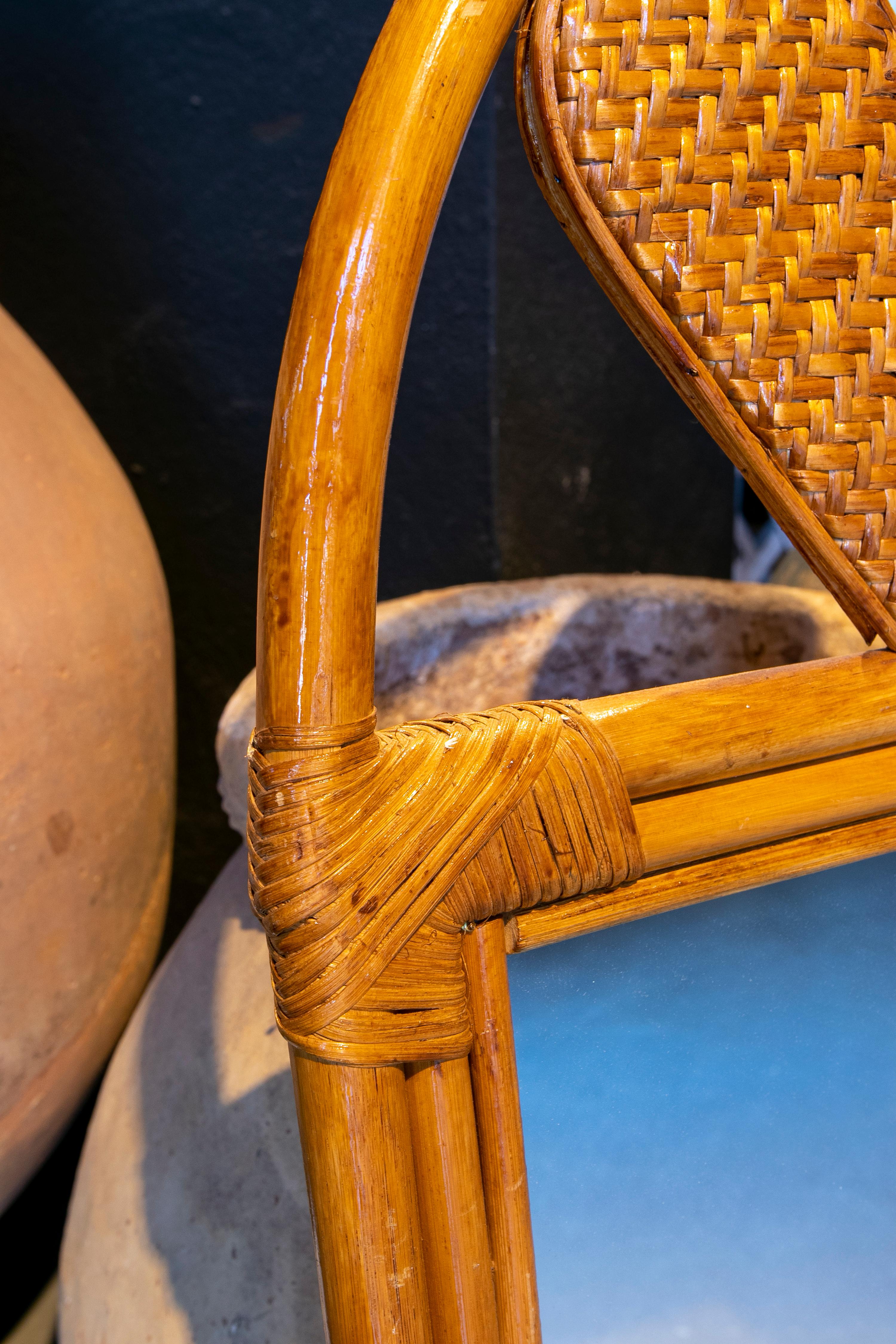20th Century 1970s, Spanish Handmade Bamboo and Wicker Mirror For Sale