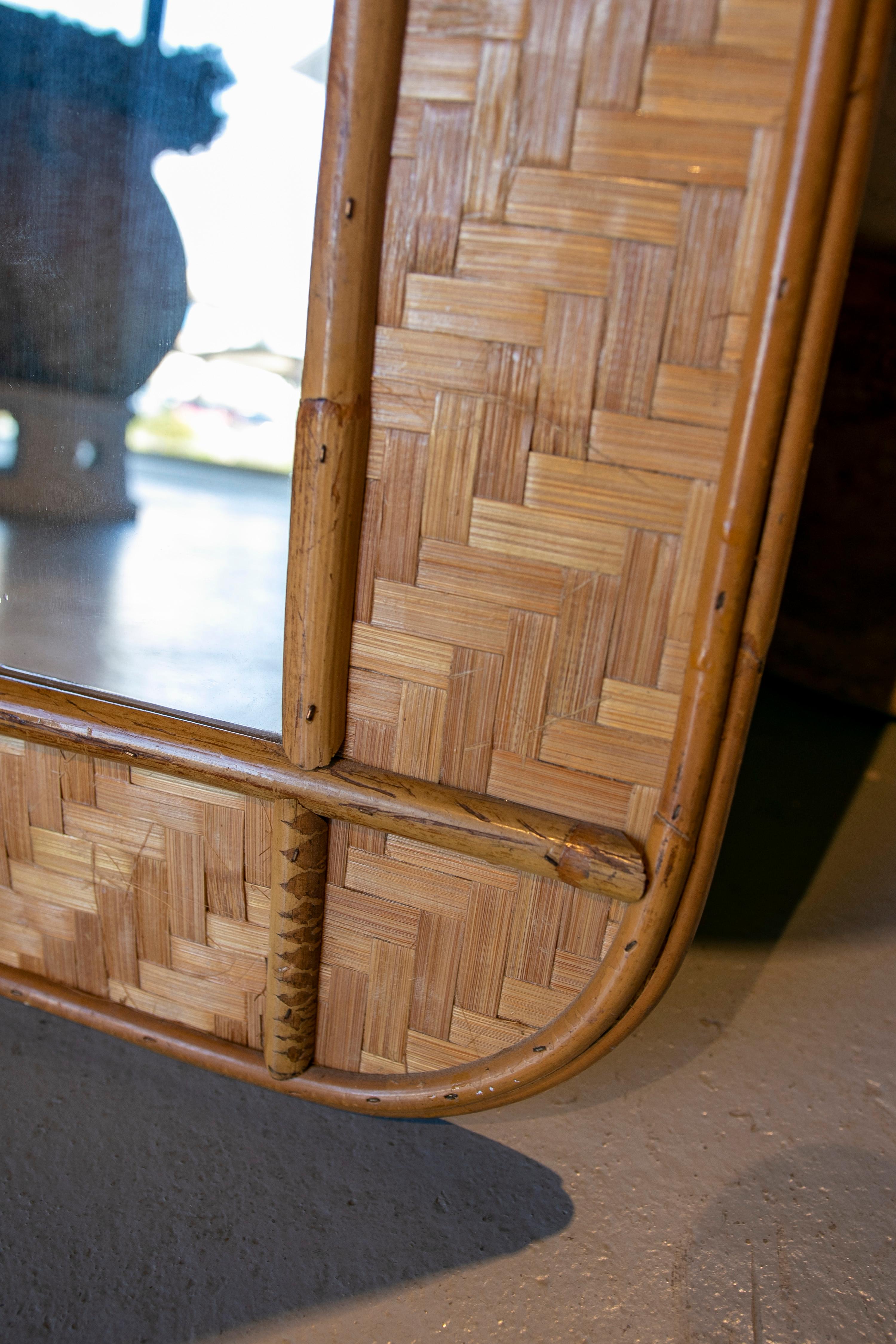 1970s Spanish Handmade Bamboo and Wicker Mirror 1