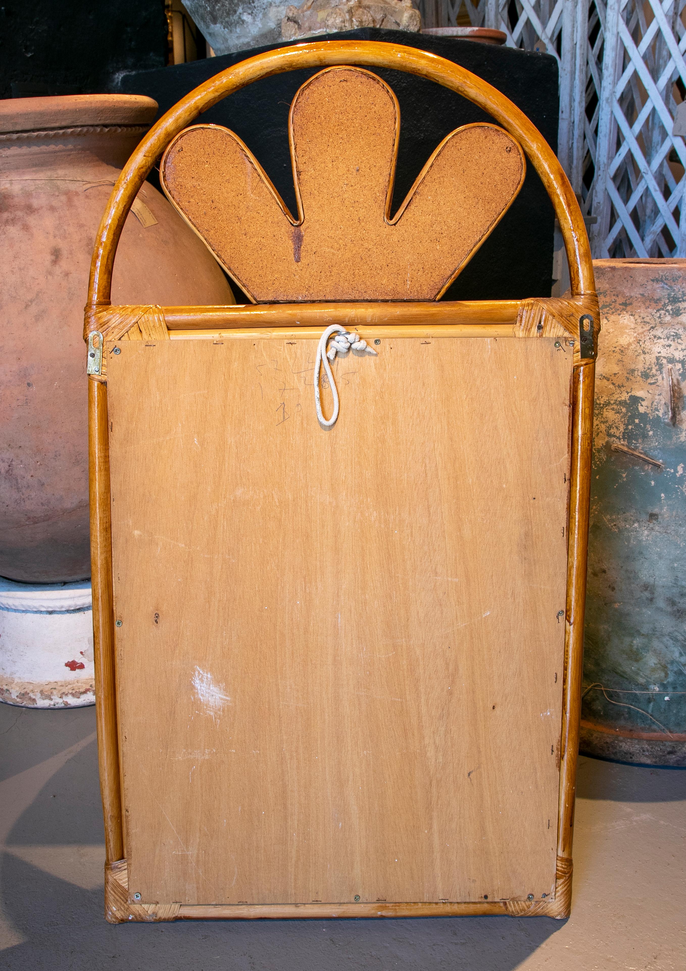 1970s, Spanish Handmade Bamboo and Wicker Mirror For Sale 5