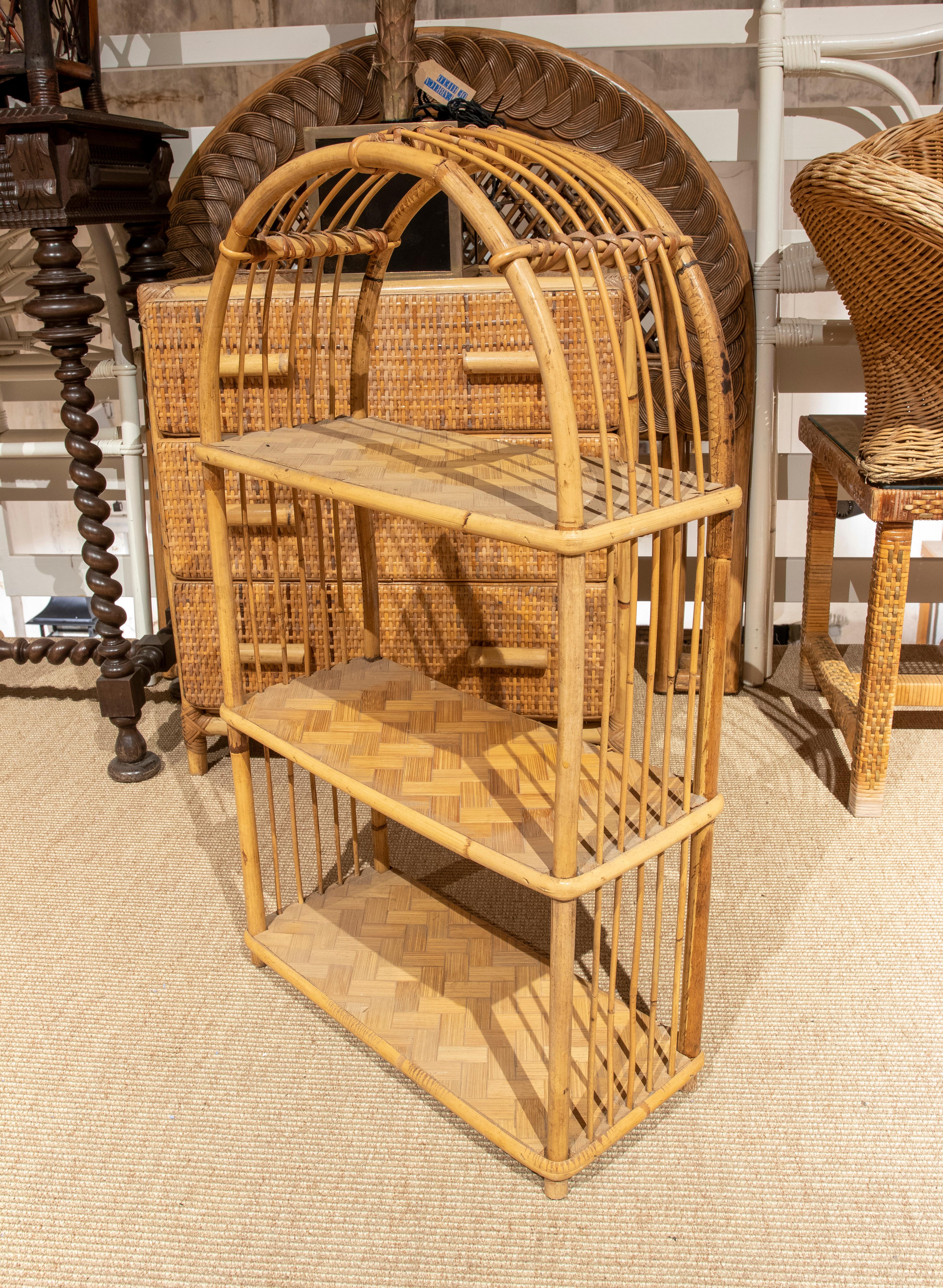 1970s Spanish Handmade Bamboo and Wicker Shelf  In Good Condition For Sale In Marbella, ES