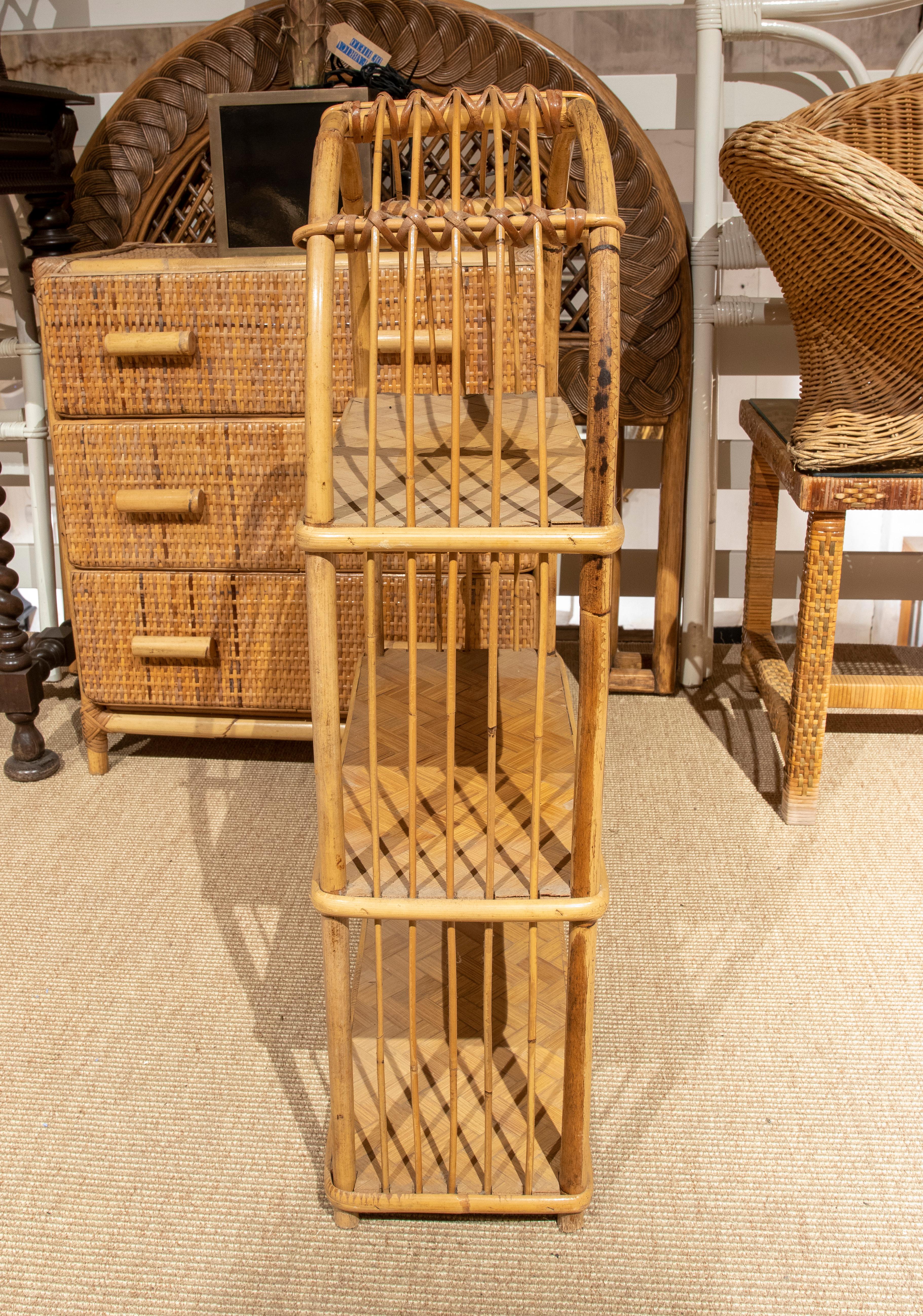 20th Century 1970s Spanish Handmade Bamboo and Wicker Shelf  For Sale