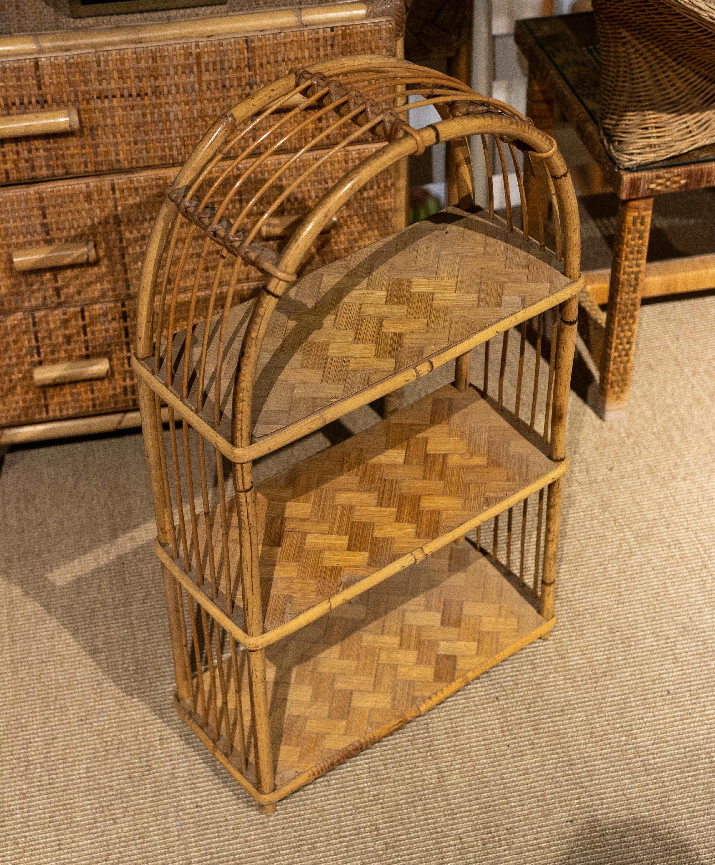 1970s Spanish Handmade Bamboo and Wicker Shelf  For Sale 3