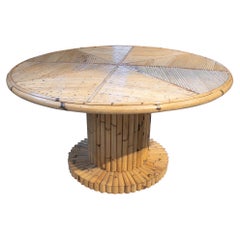 1970s Spanish Handmade Bamboo Round Table