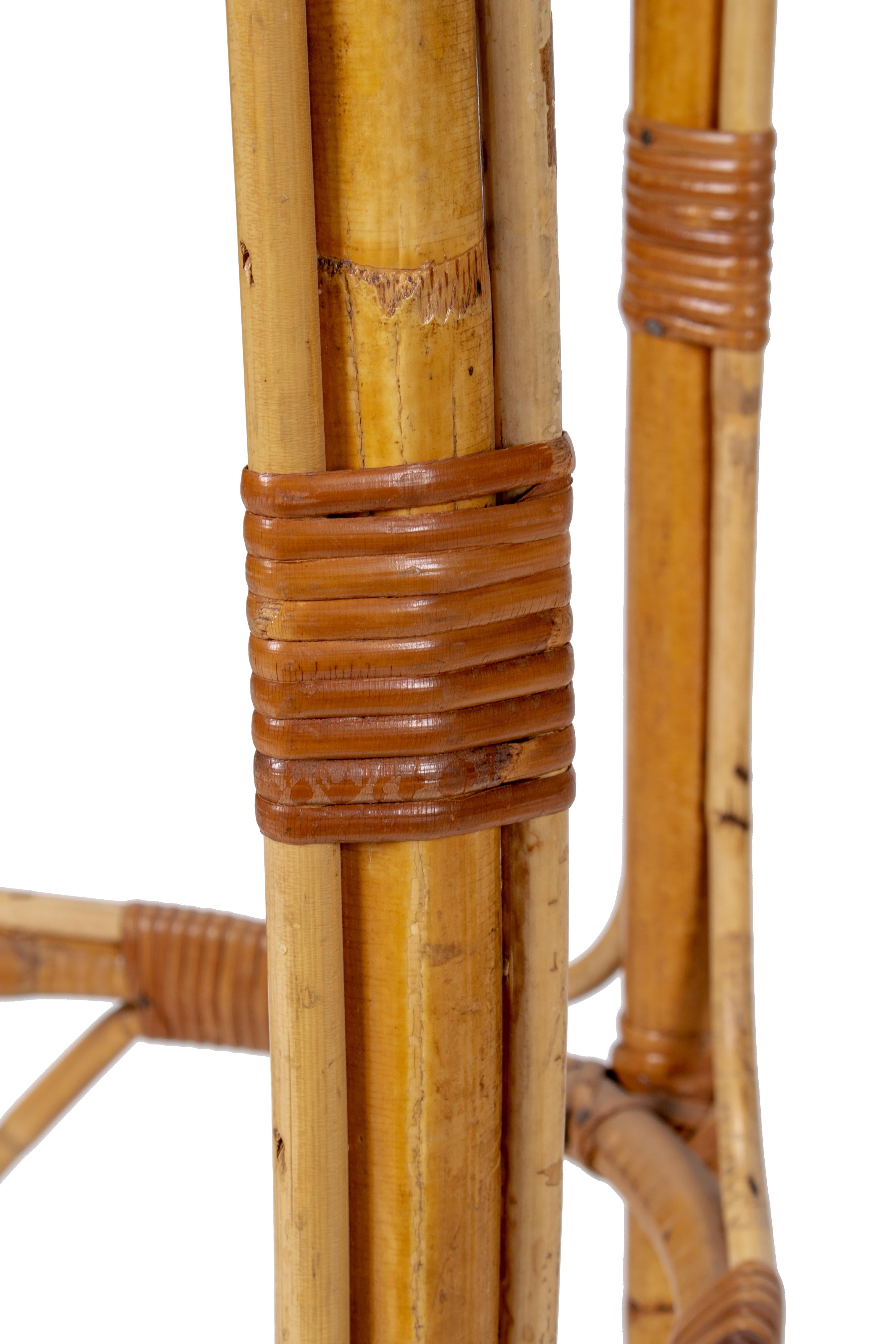 1970s Spanish Handmade Pair of Wicker and Bamboo Stools 1