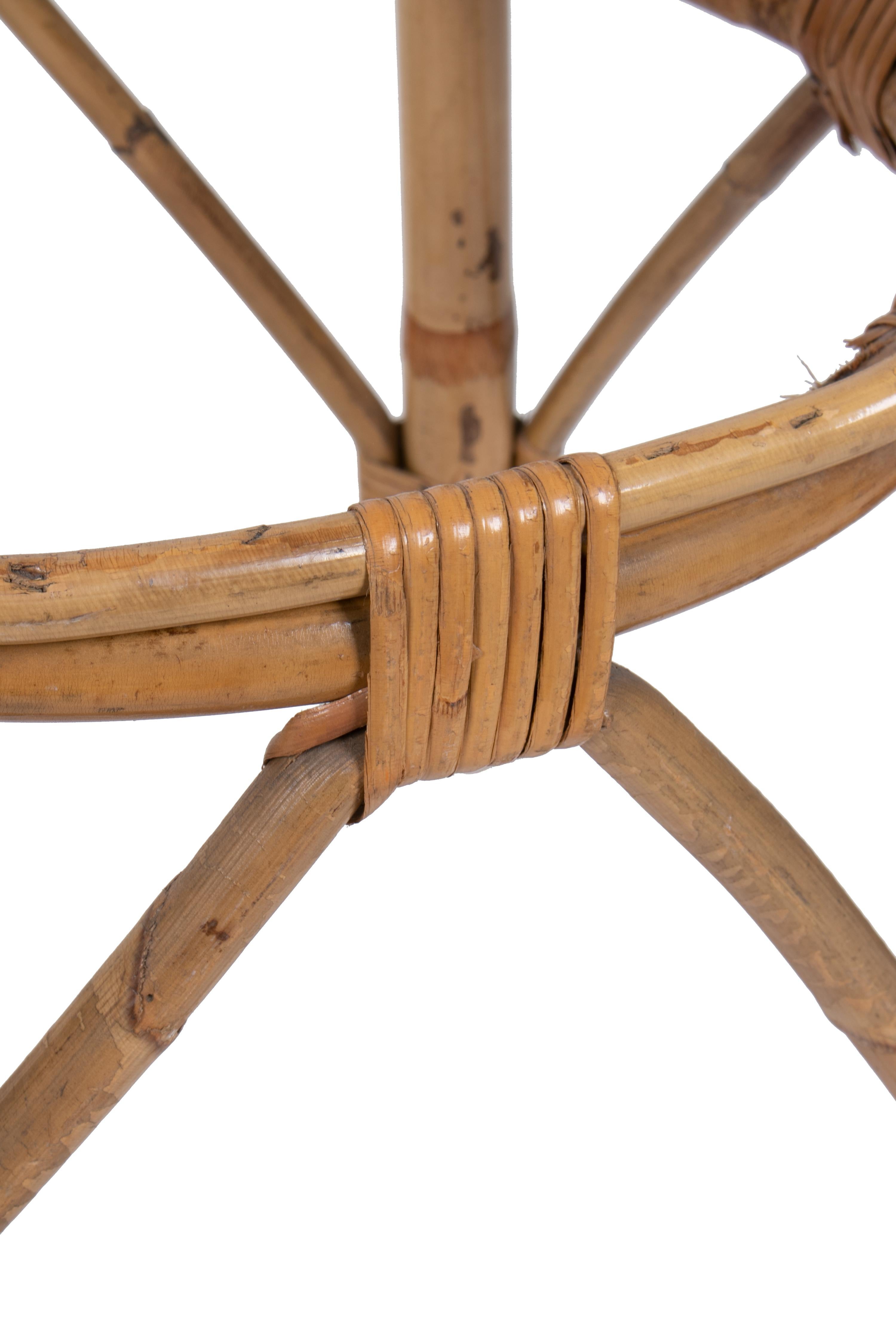 1970s Spanish Handmade Pair of Wicker and Bamboo Stools 2