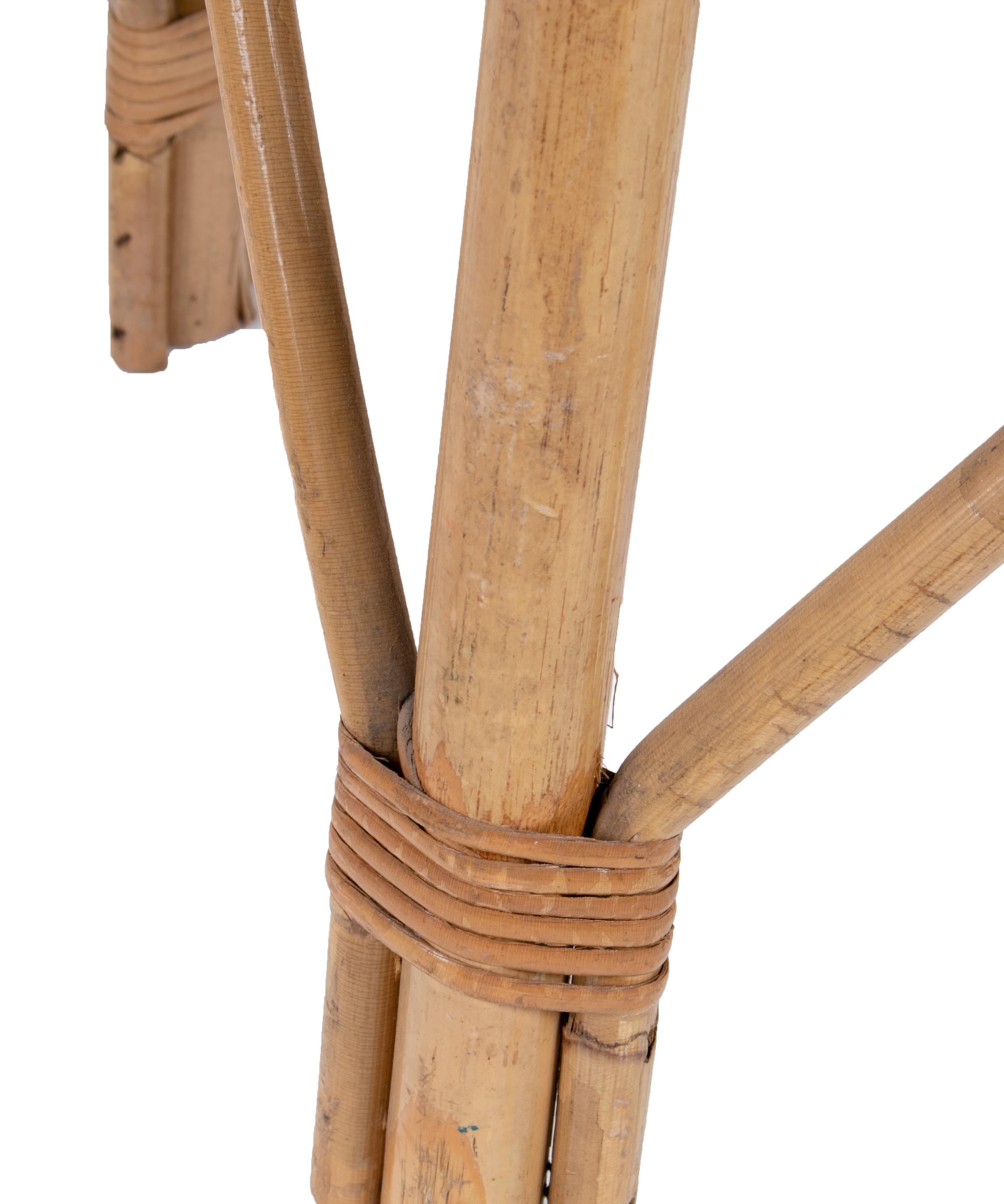 1970s Spanish Handmade Pair of Wicker and Bamboo Stools 3