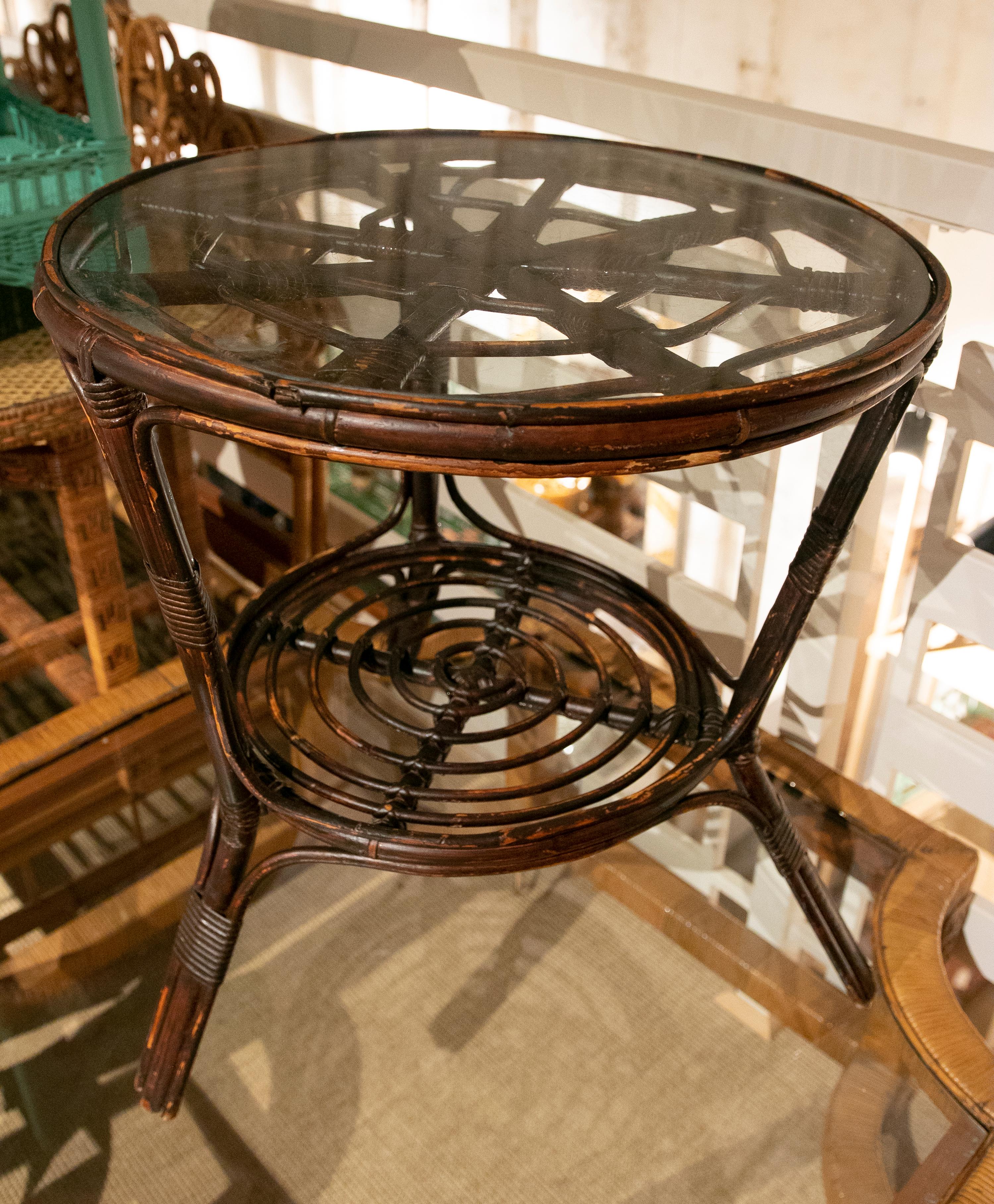 1970s Spanish Handmade Round Bamboo Sidetable For Sale 8