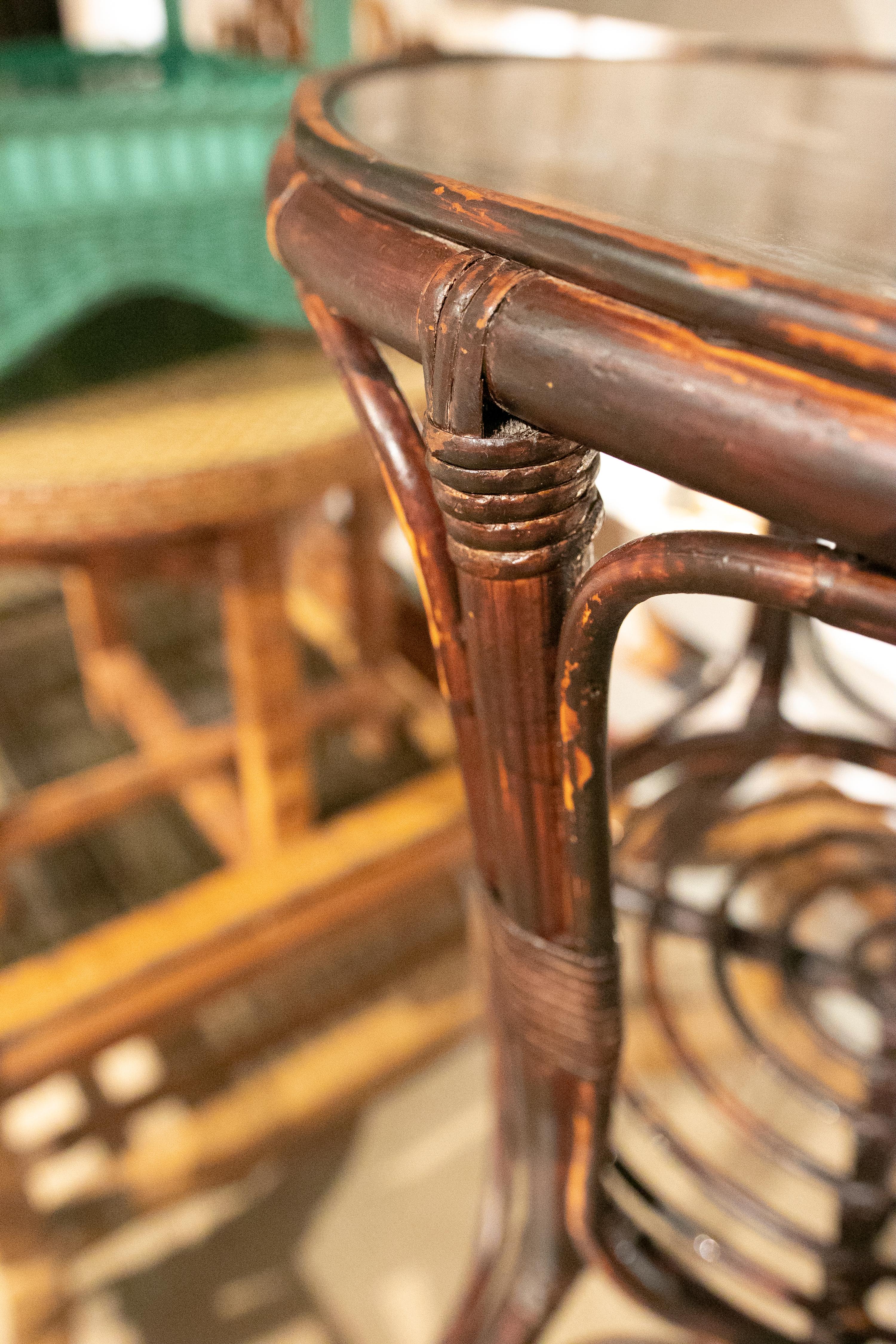 1970s Spanish Handmade Round Bamboo Sidetable For Sale 10