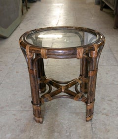 1970s Spanish Handmade Round Bamboo Sidetable