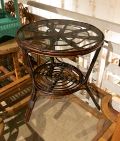 1970s Spanish Handmade Round Bamboo Sidetable