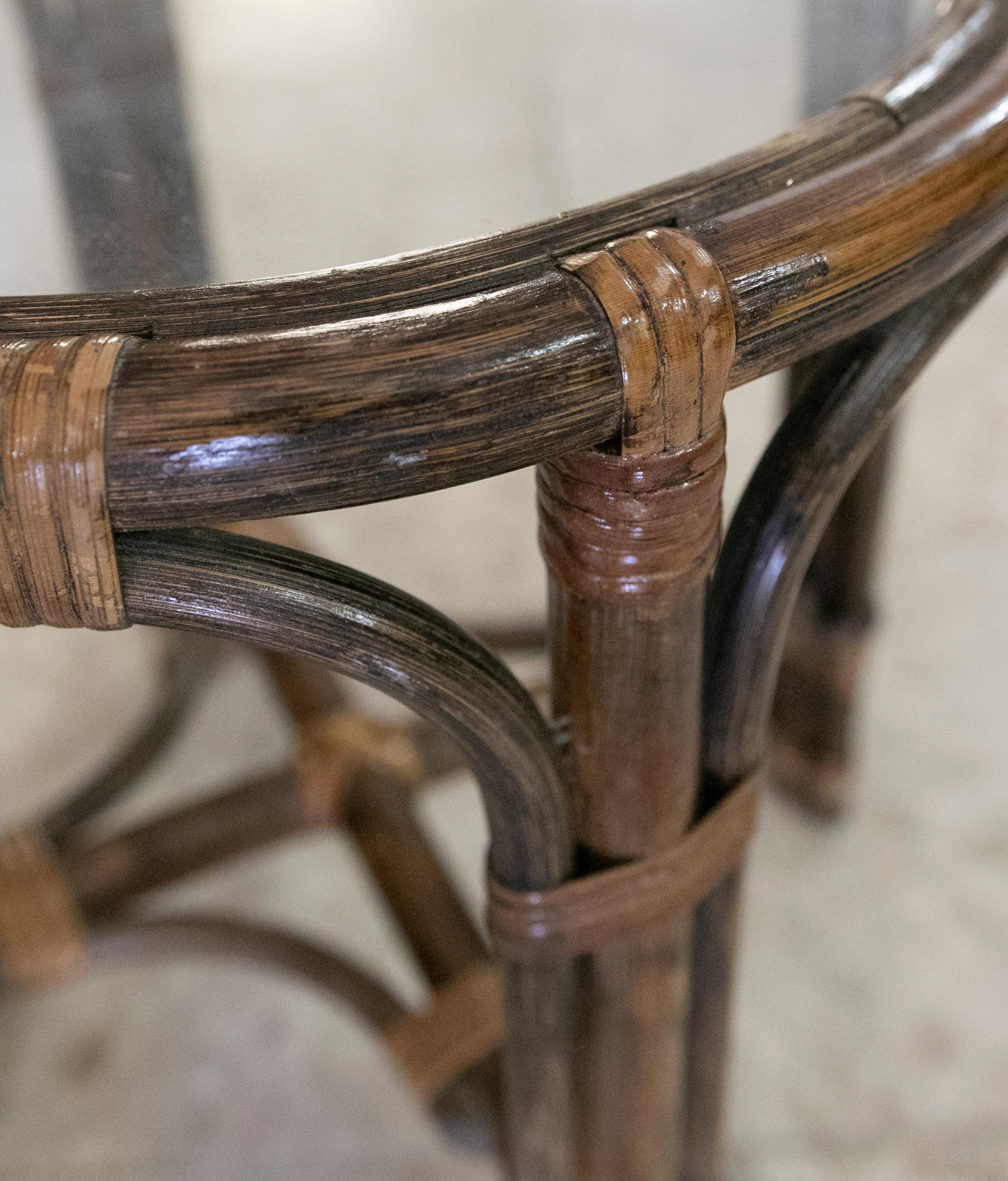 1970s Spanish Handmade Round Bamboo Sidetable For Sale 3