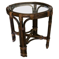 1970s Spanish Handmade Round Bamboo Sidetable