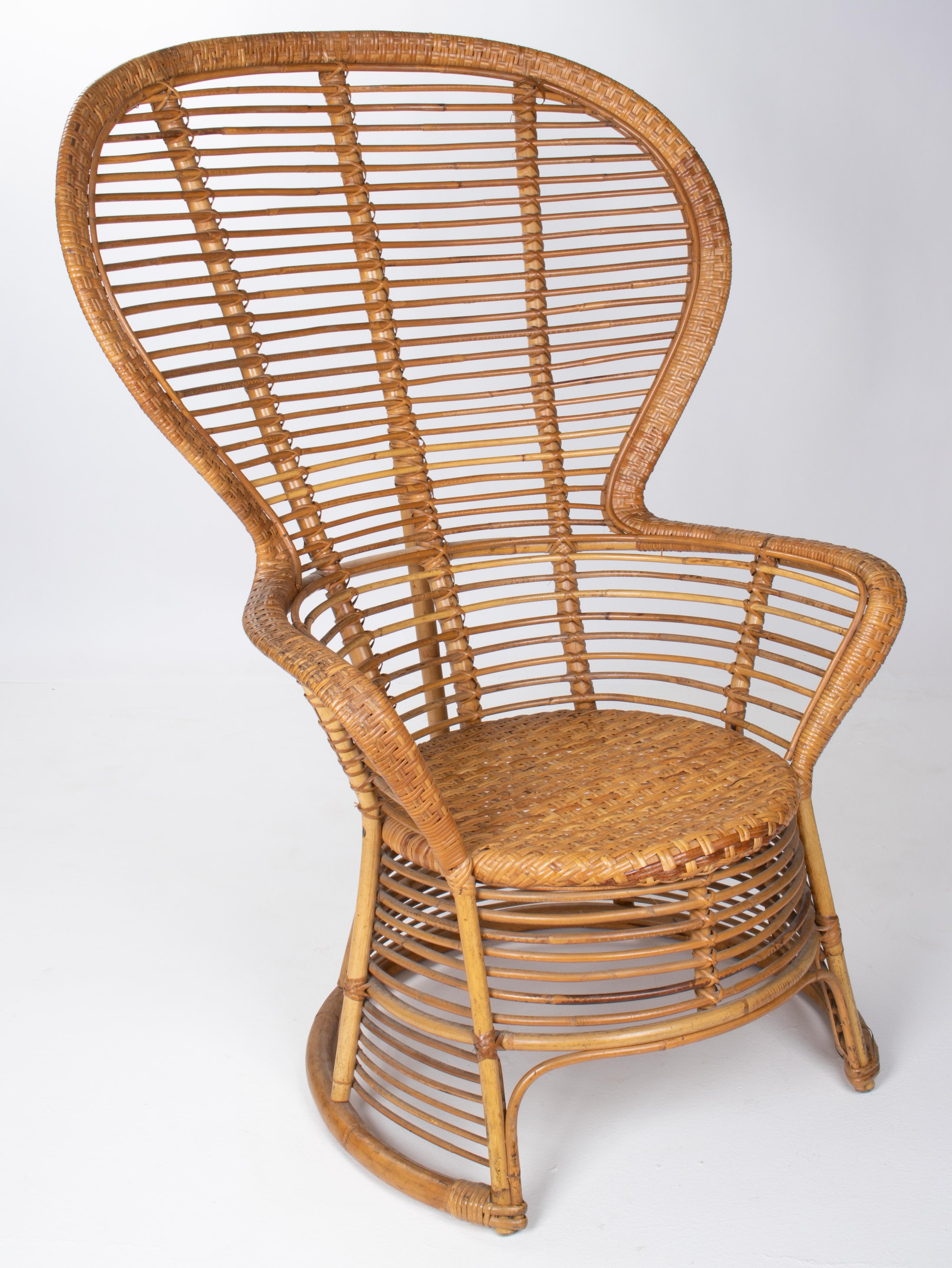 handgefertigter spanischer Sessel aus Weide und Bambus aus den 1970er Jahren.